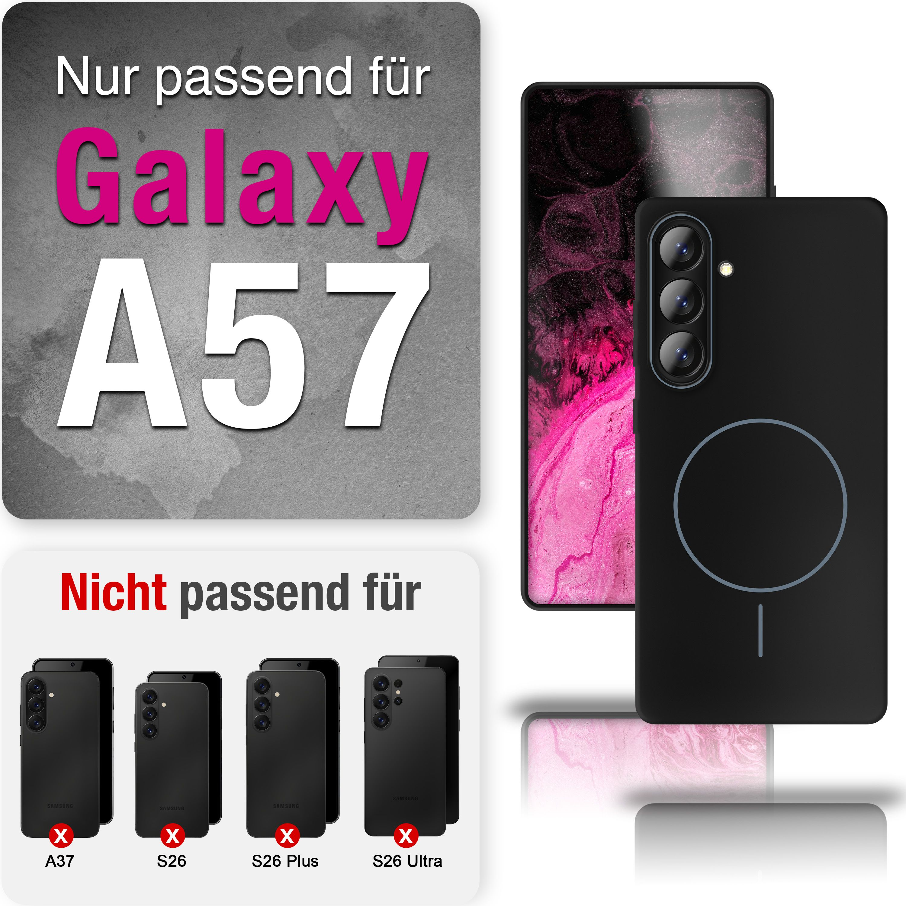 Coque noire pour Galaxy A57. Pas pour A37, S26, S26 Plus, S26 Ultra.
