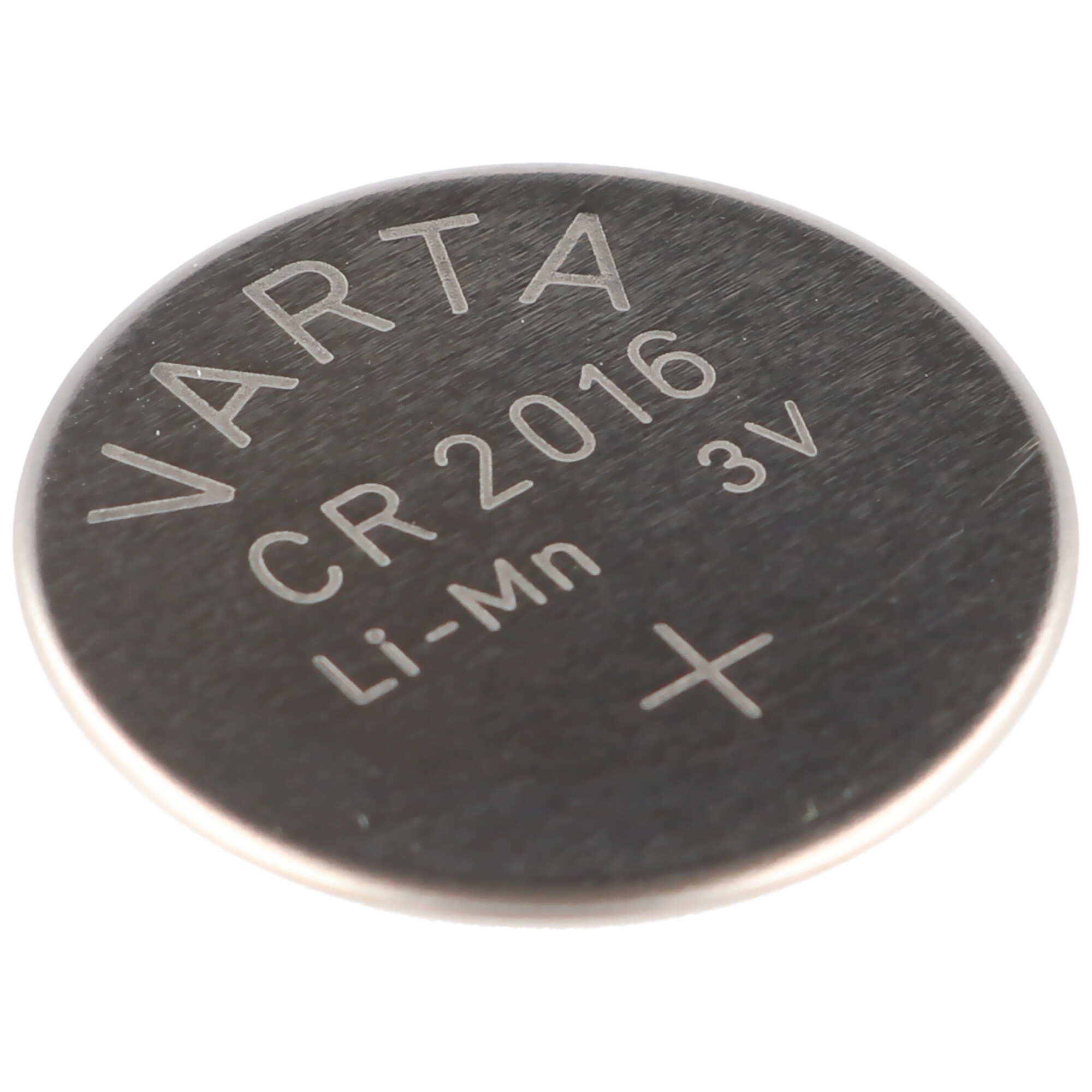 Eine Varta CR 2016 3V Lithium-Mangan-Knopfzelle.