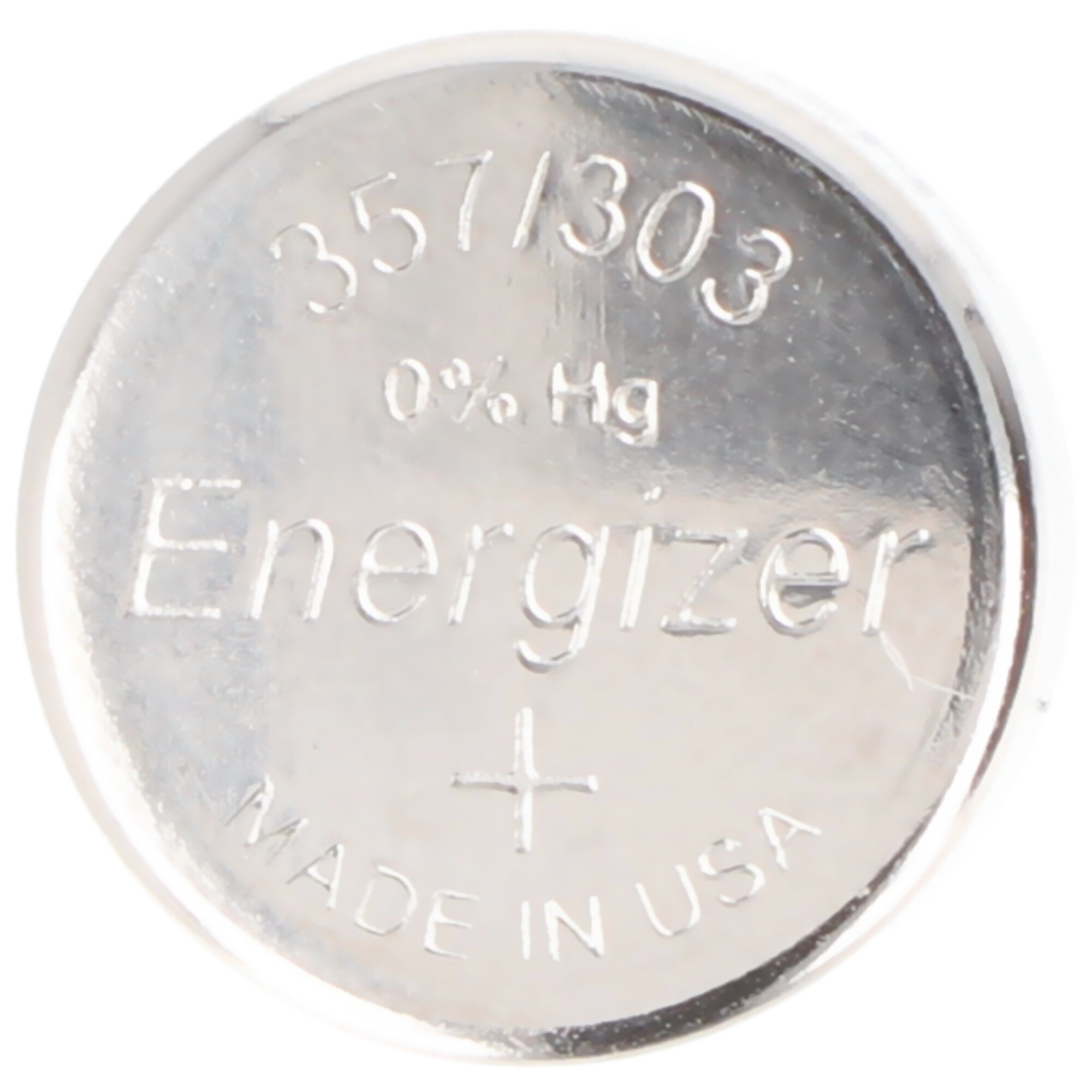 Energizer 357/303 Batterie, 0% Hg, Made in USA.