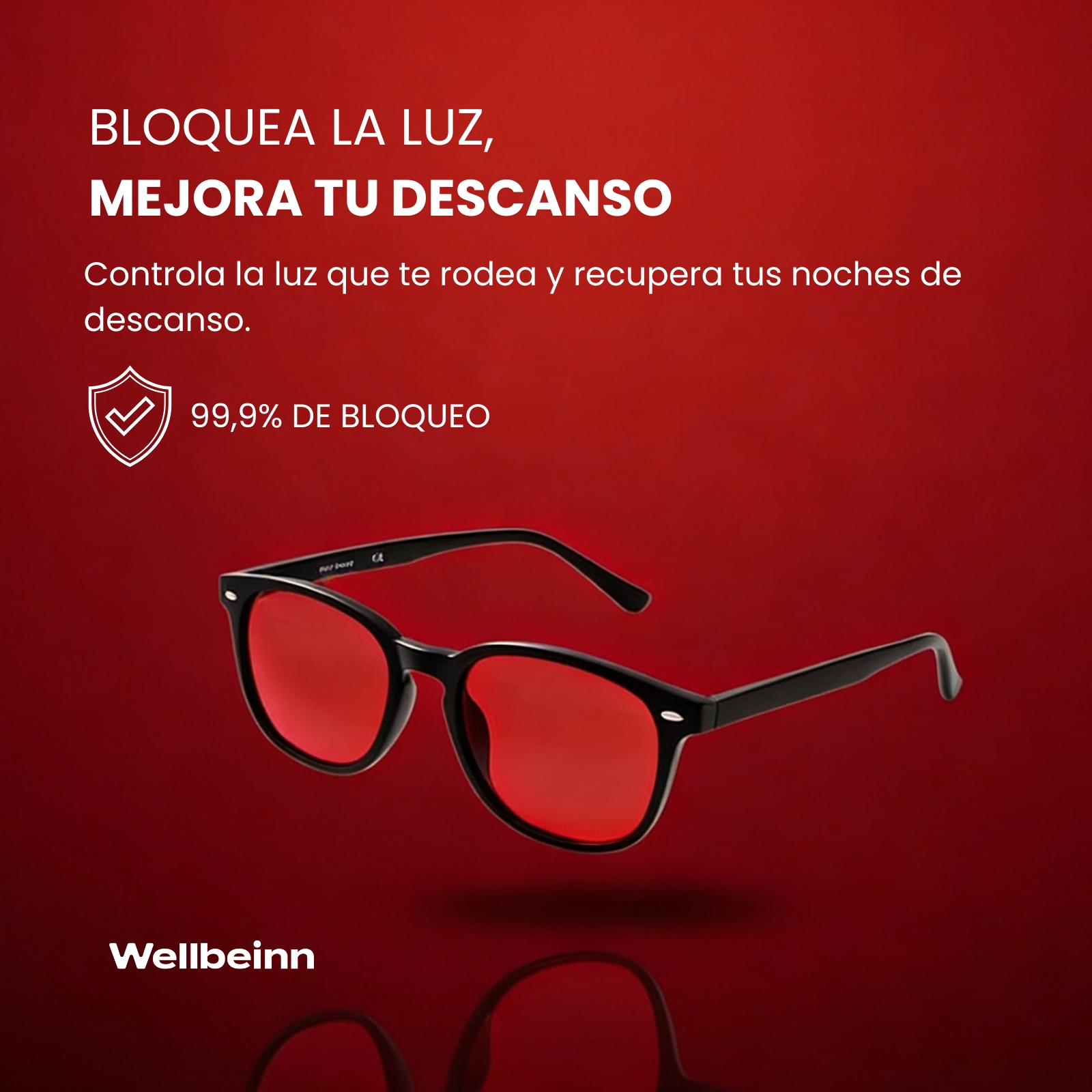 Gafas negras con lentes rojas, bloquean 99,9% de la luz.
