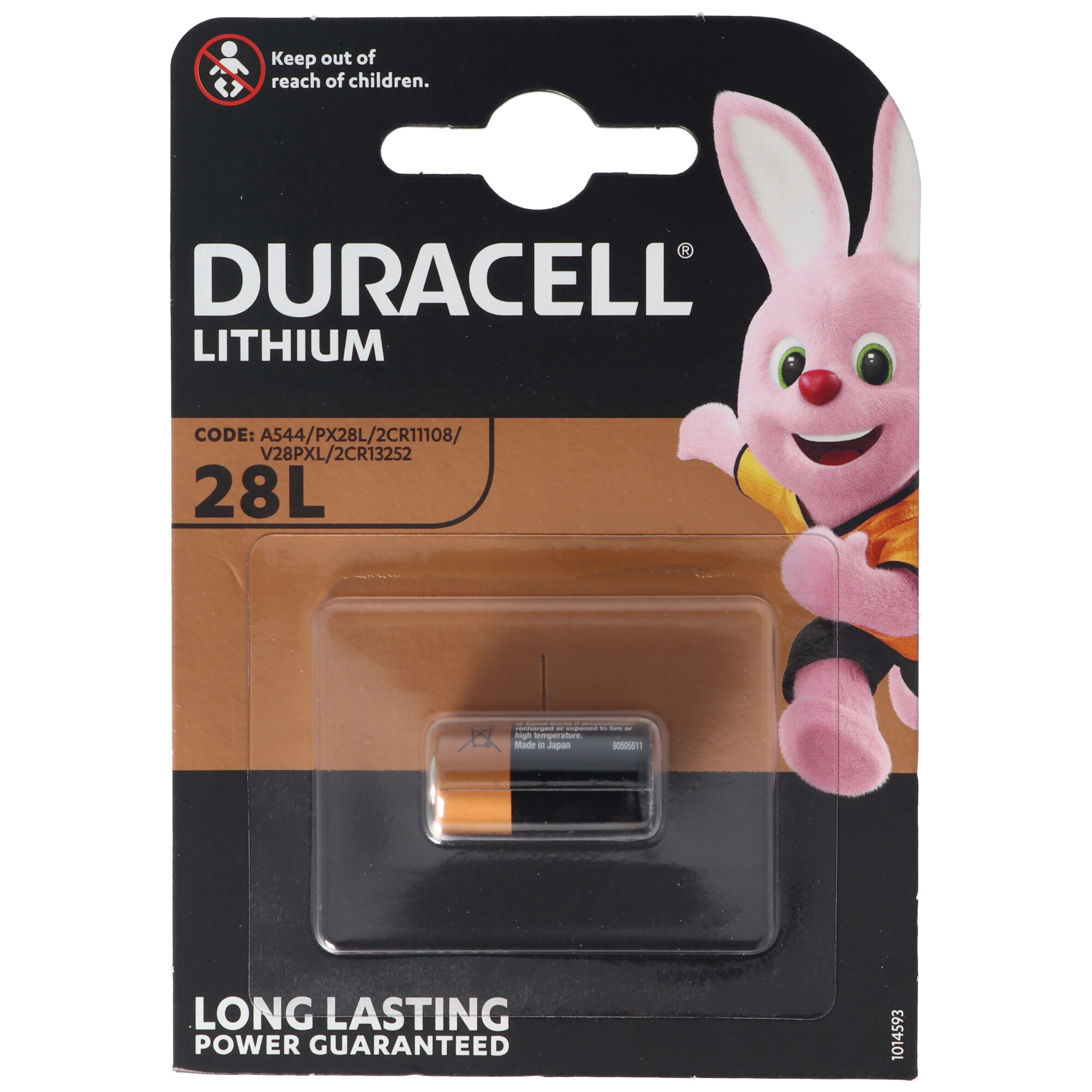 Duracell Lithium 28L Batterie in Blisterpackung mit rosa Hase.