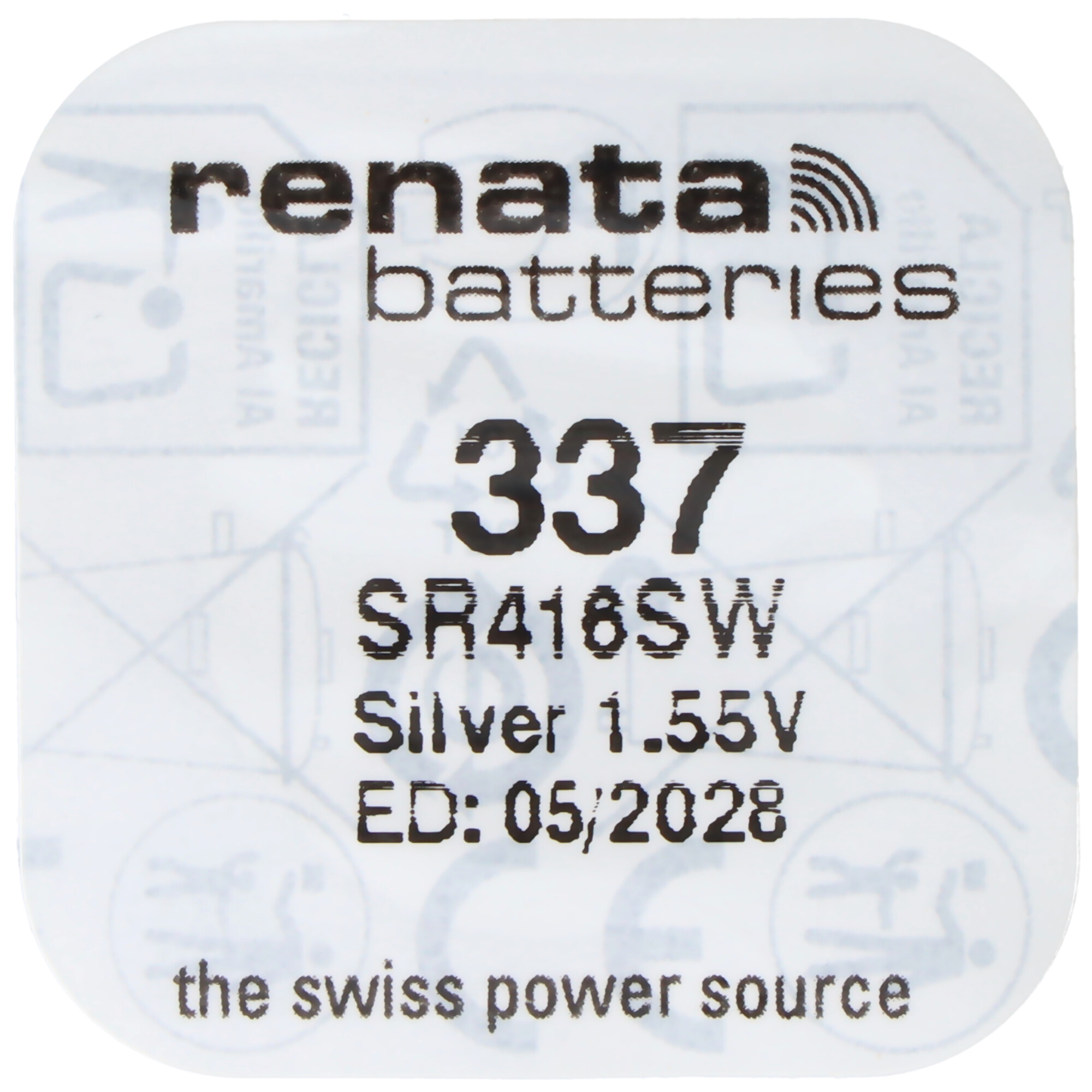 Renata 337 SR416SW Silber 1.55V Batterie, ED: 05/2028.