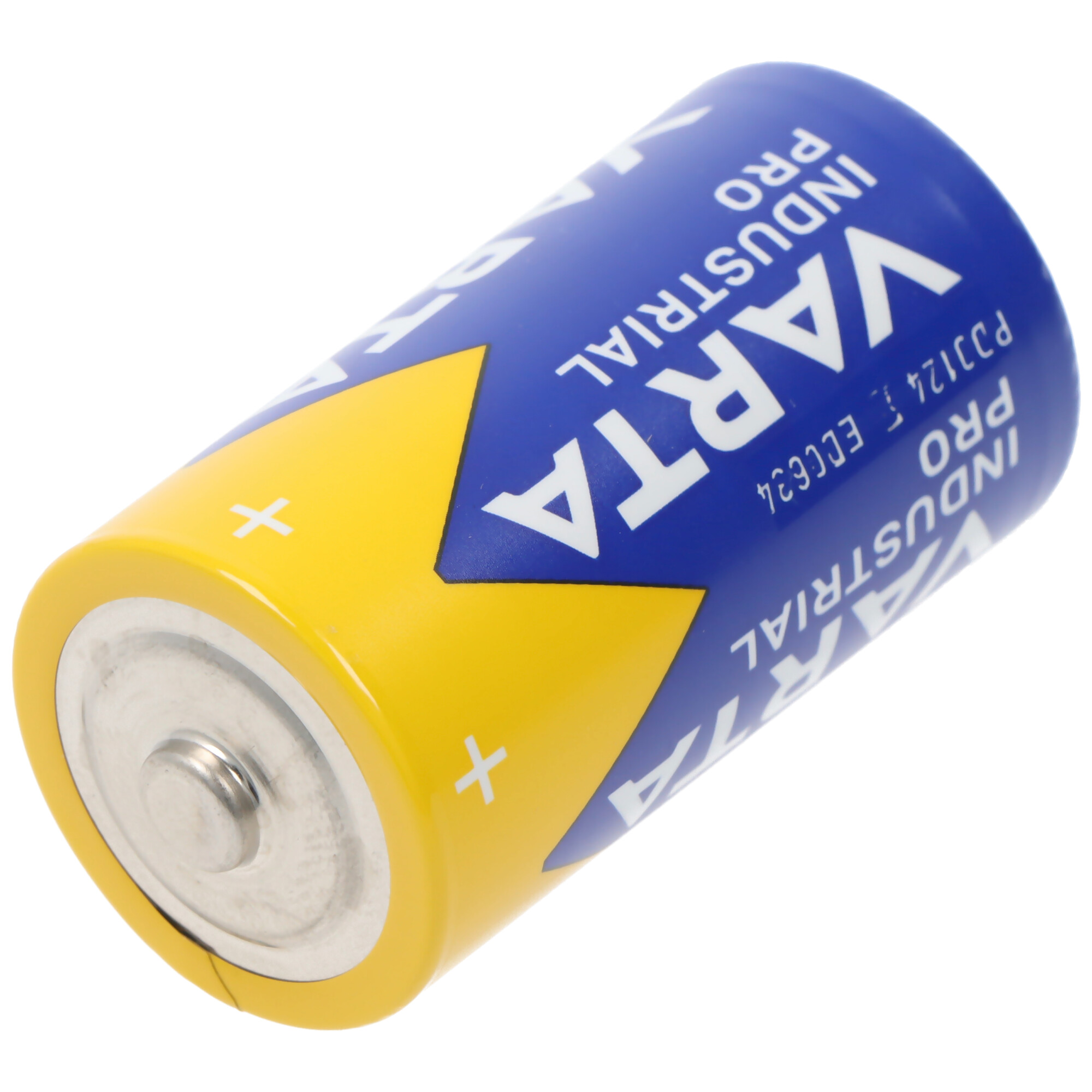 Eine blaue Varta Batterie mit gelbem Streifen und weißer Schrift.