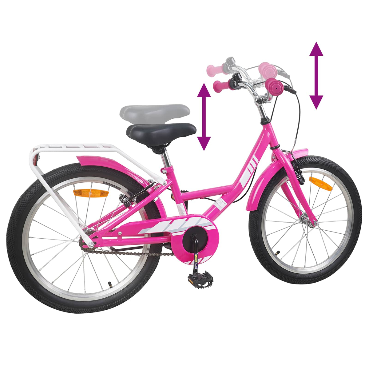 Ein pinkes Kinderfahrrad mit verstellbarem Sitz und Lenker.