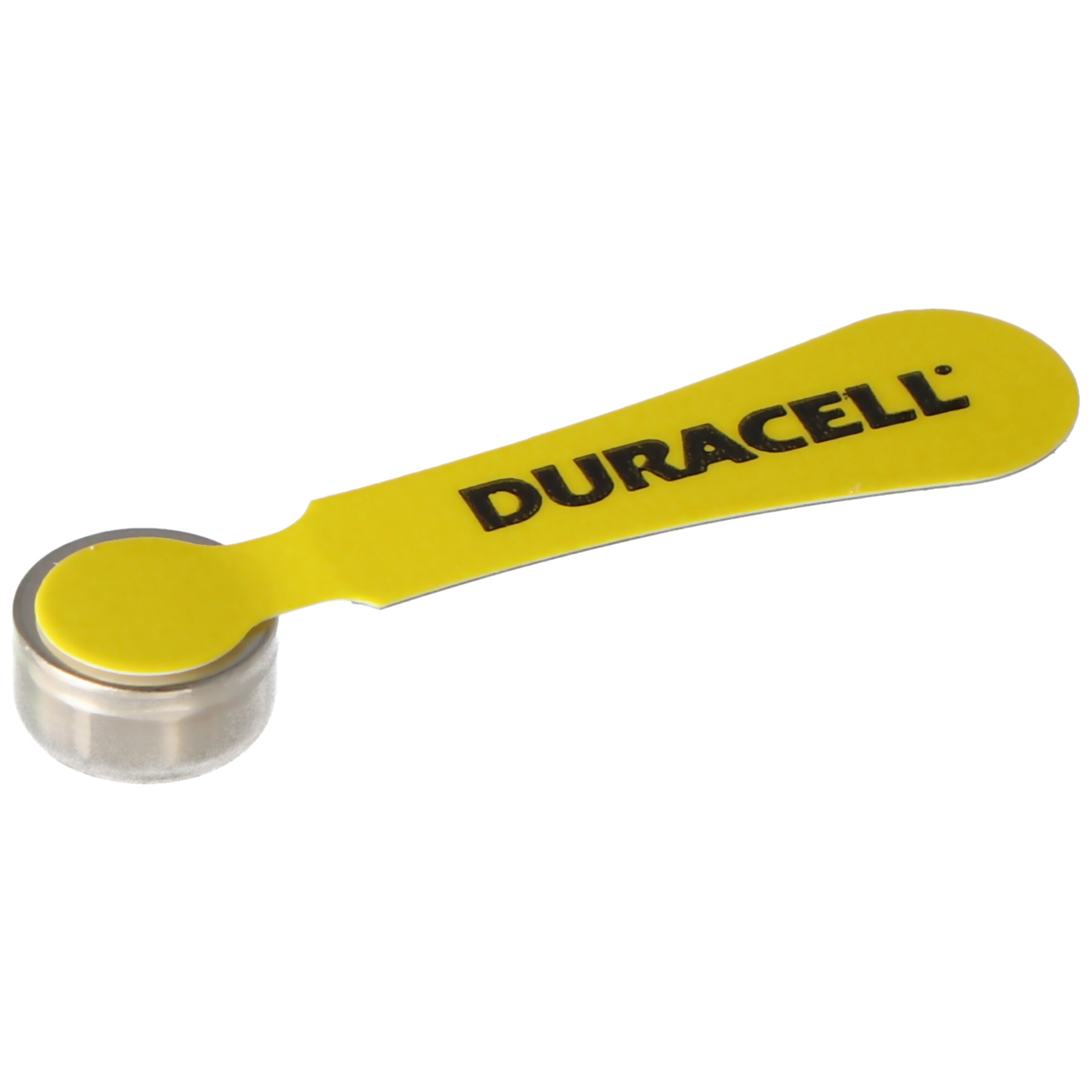 Eine Duracell-Batterie mit einem gelben Kunststoffhalter.