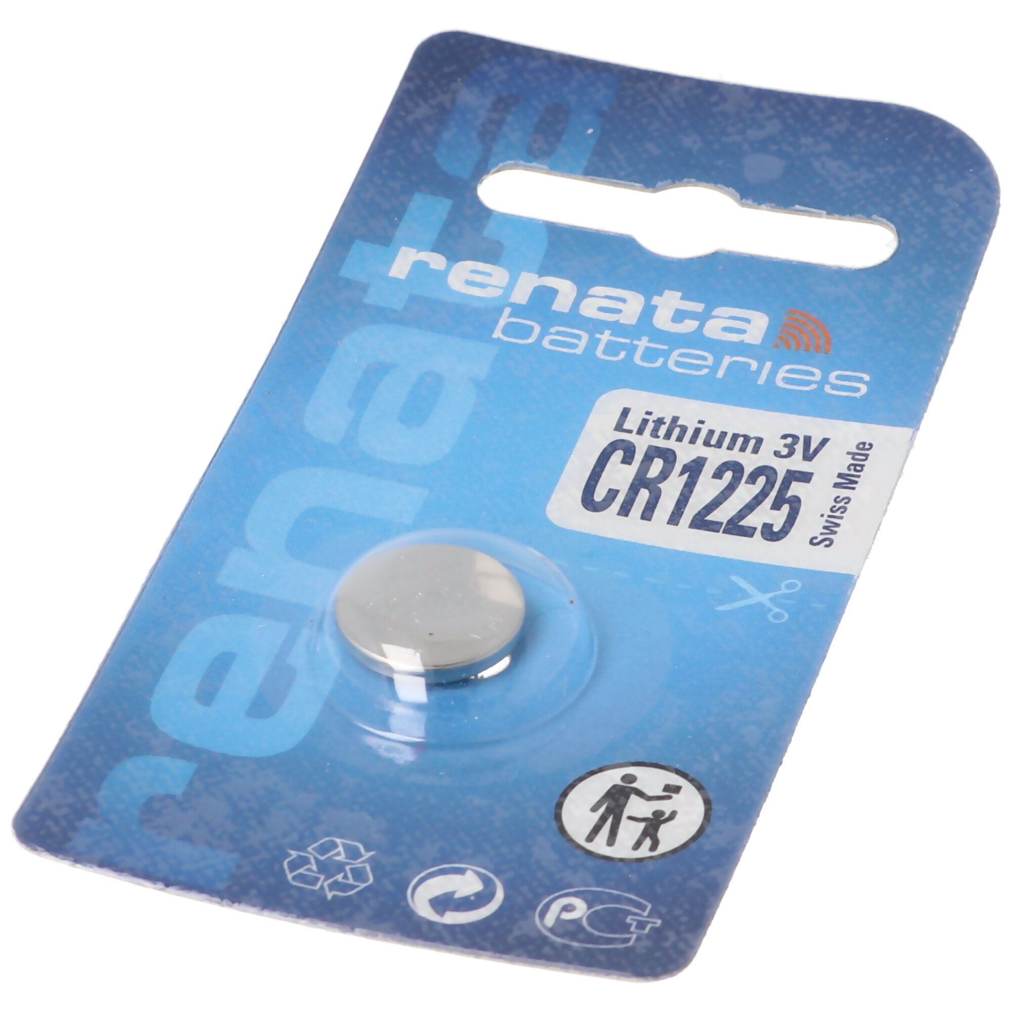 Verpackung einer Renata CR1225 Lithium-Batterie mit 3V.