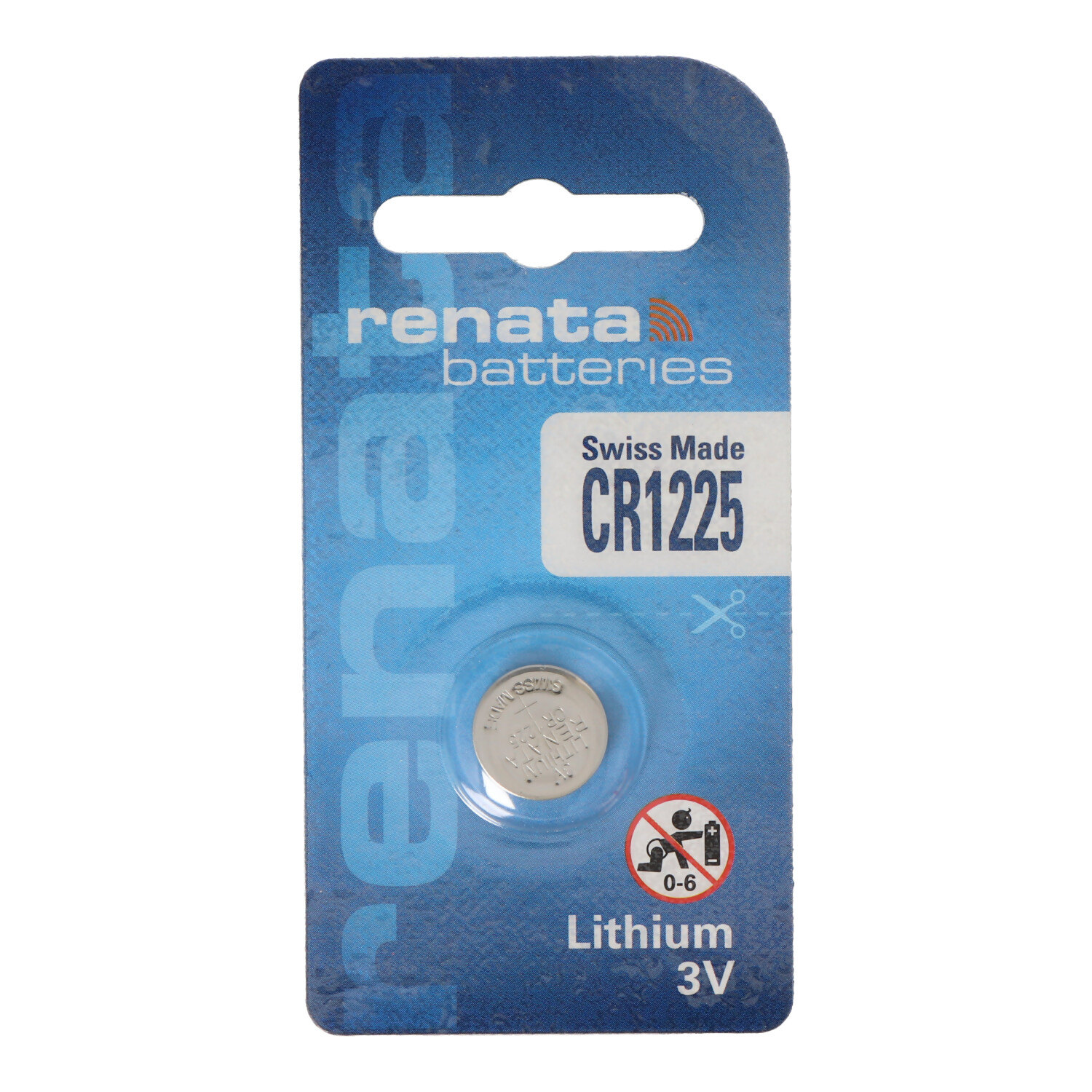 Renata CR1225 Lithium-Batterie in Blisterverpackung mit Schweizer Herkunft.