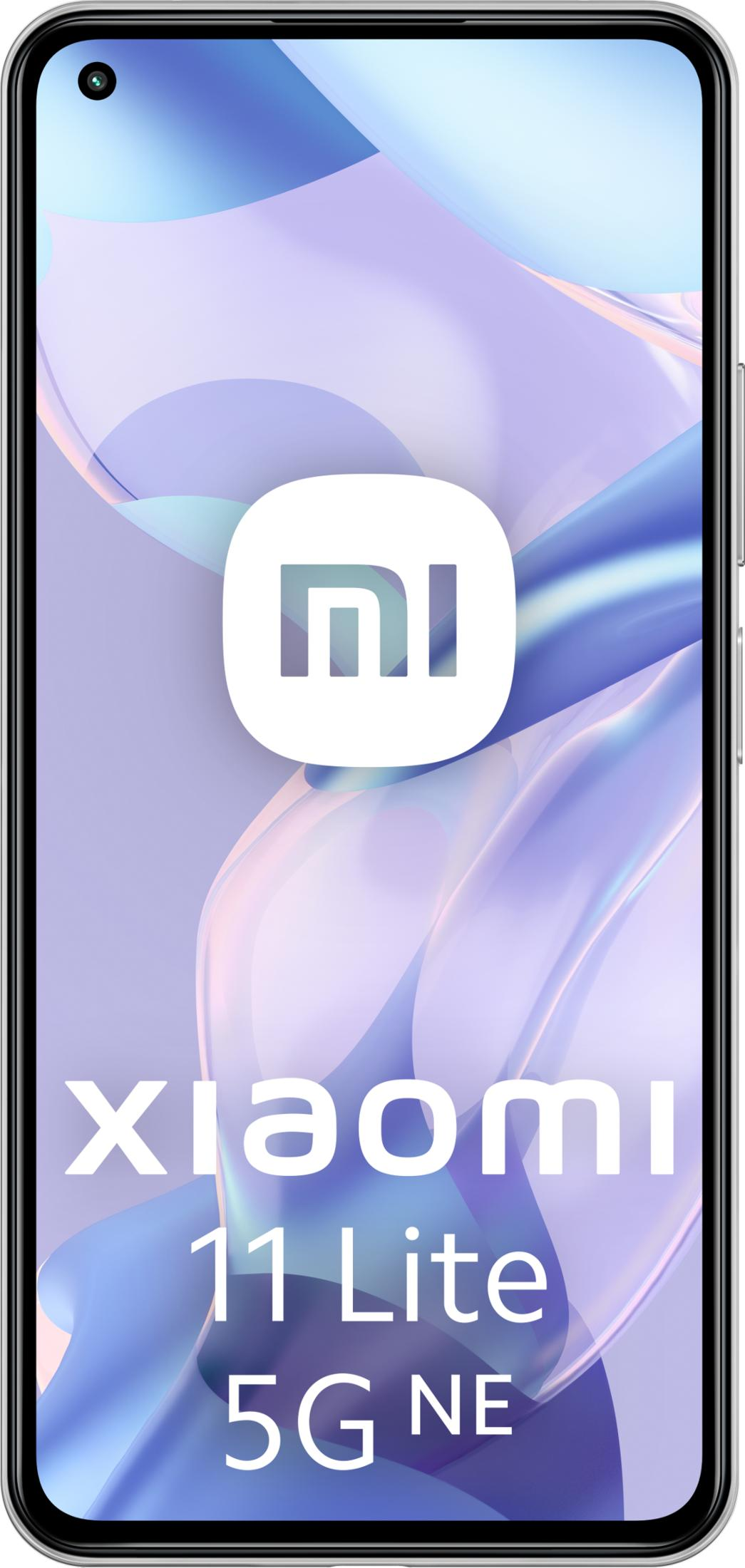 Uno smartphone con logo e testo Xiaomi su sfondo viola.