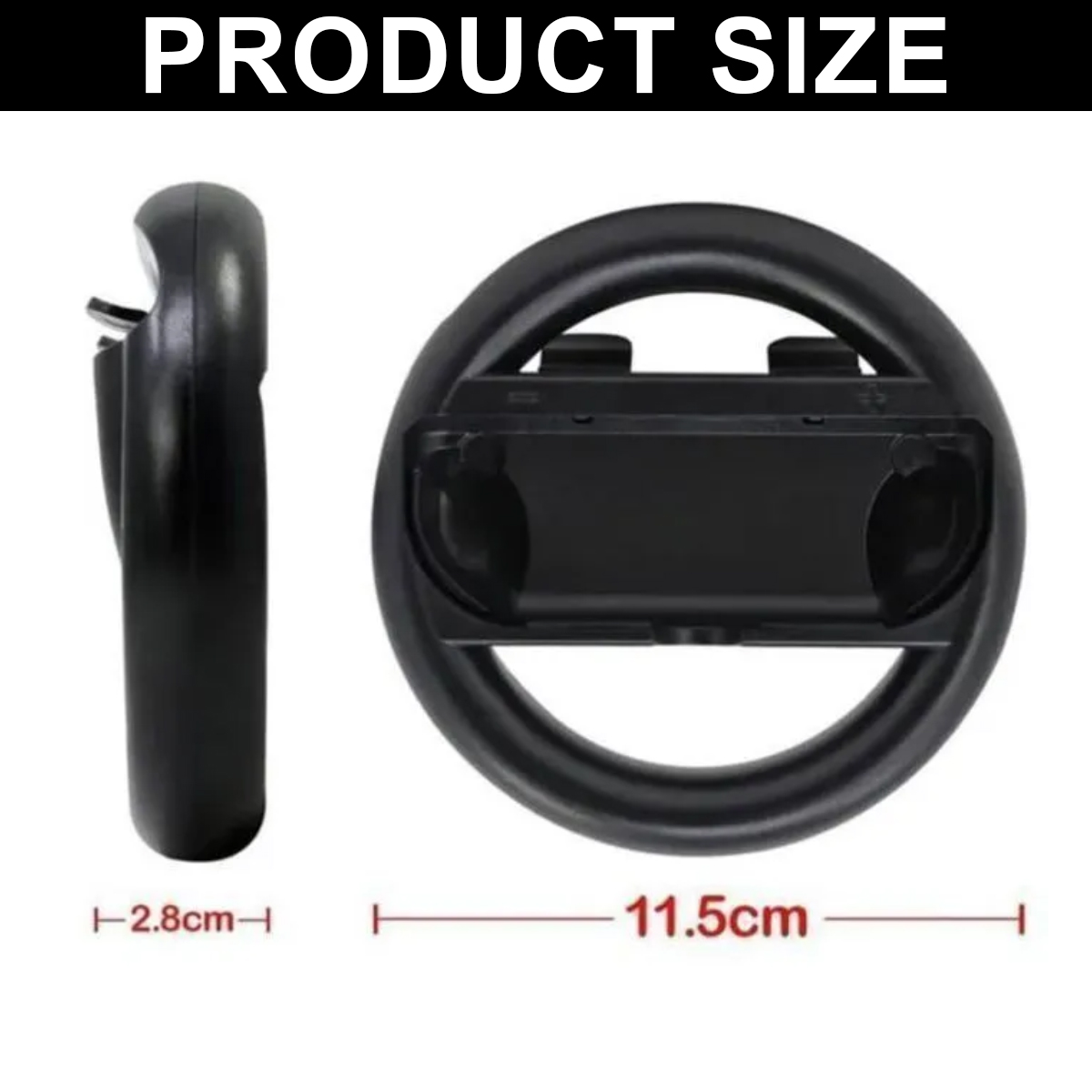 Accessorio volante nero, largo 2,8 cm e diametro 11,5 cm.
