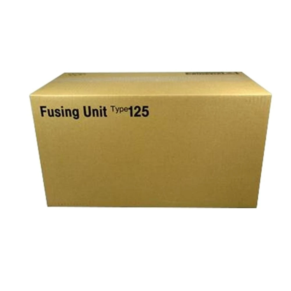 Scatola di cartone marrone con scritta "Fusing Unit Type 125".
