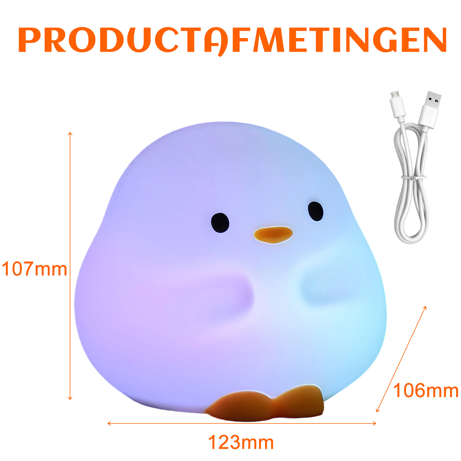 Una lampada a forma di pulcino pastello luminosa con cavo USB.
