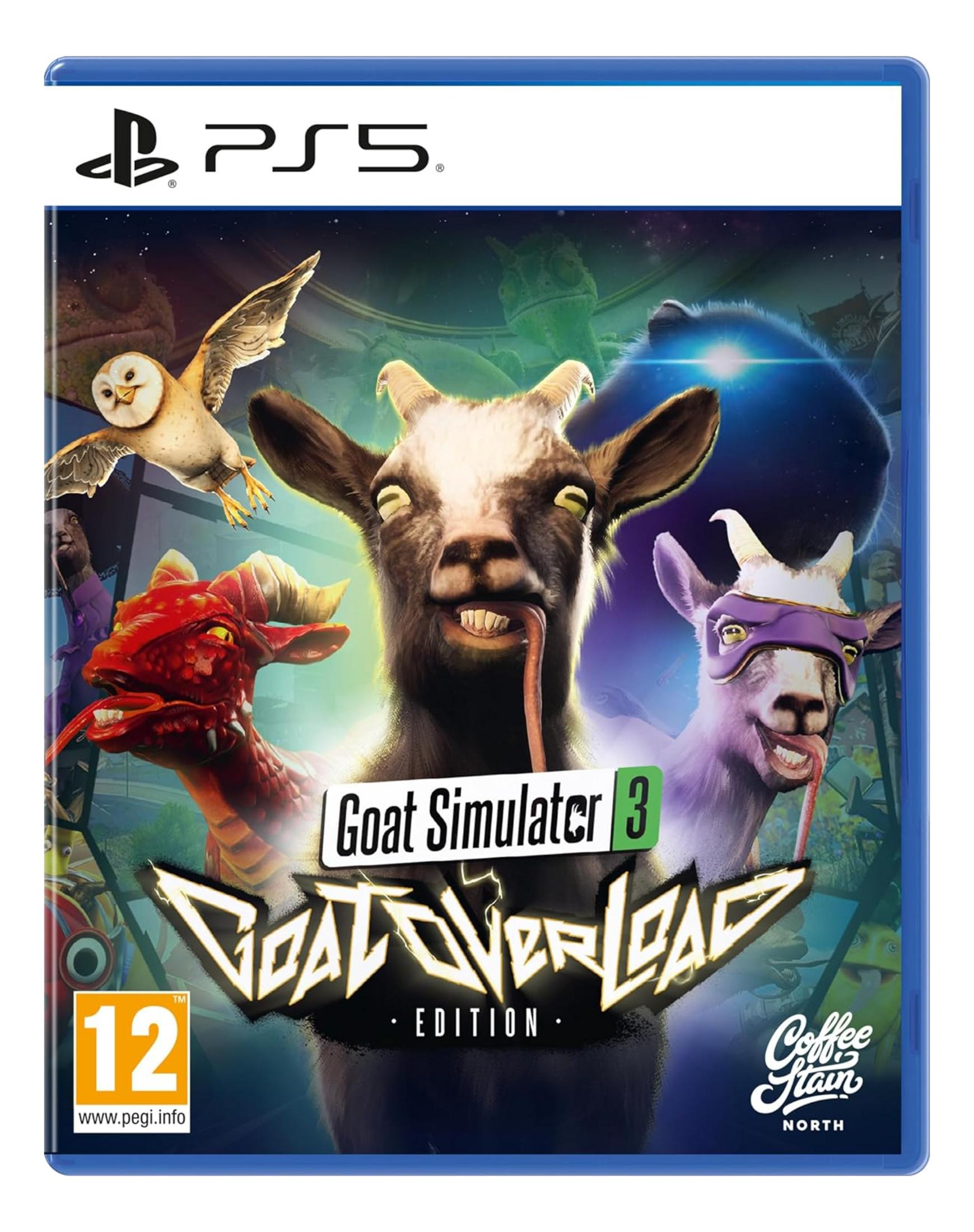 Copertina gioco PS5: capre, drago, gufo, camaleonte, uomo. Età 12.