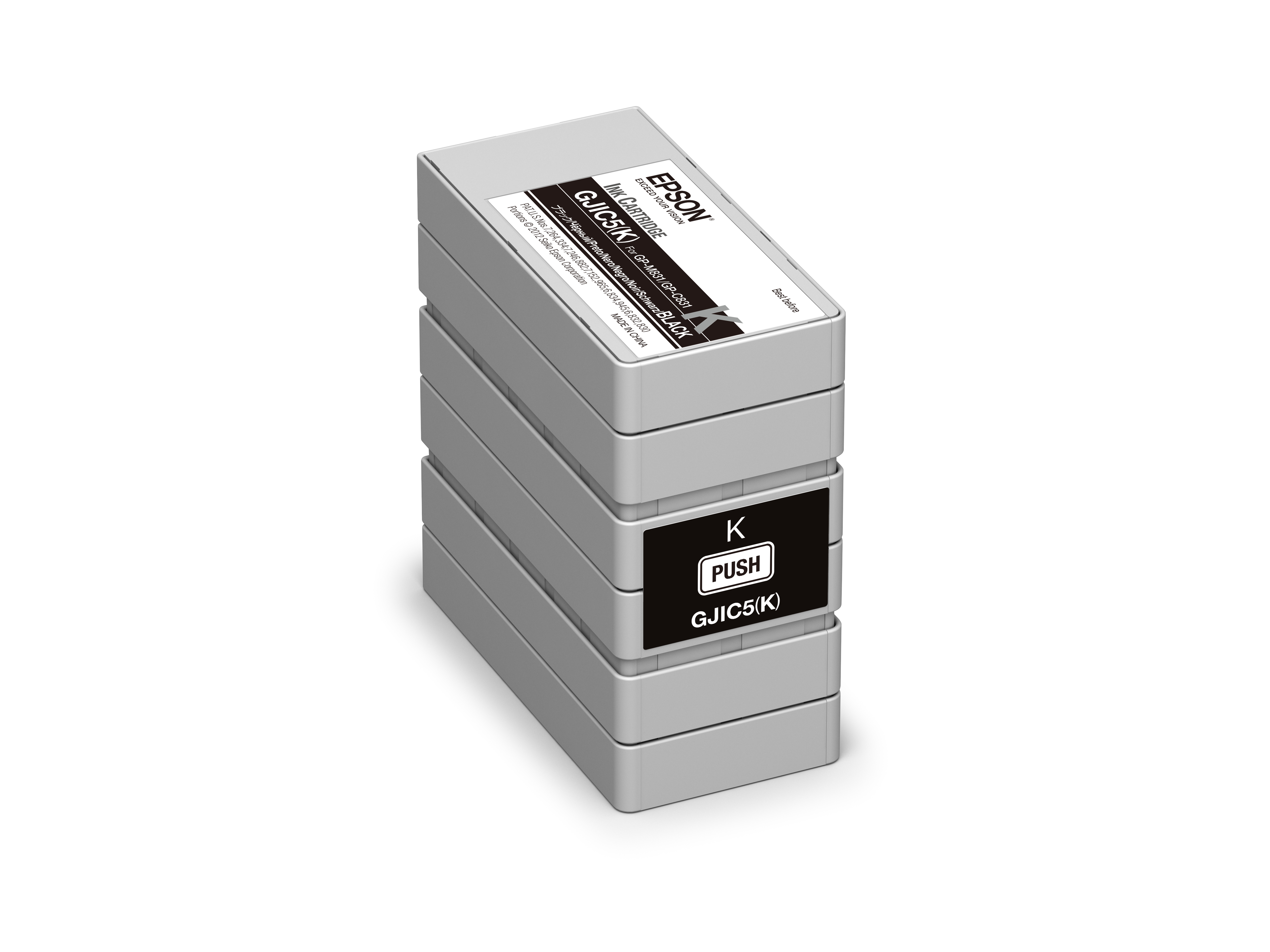 Cartuchos de tinta Epson negros apilados GJIC5(K) para impresoras.