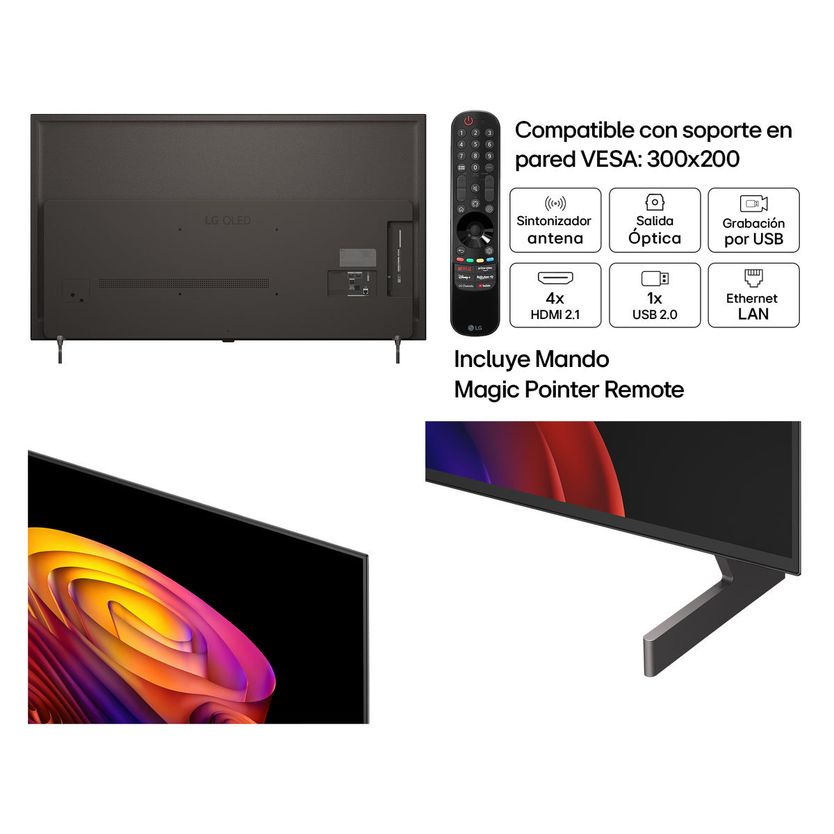 Retro TV LG OLED con porte, telecomando e specifiche. Dettaglio schermo.