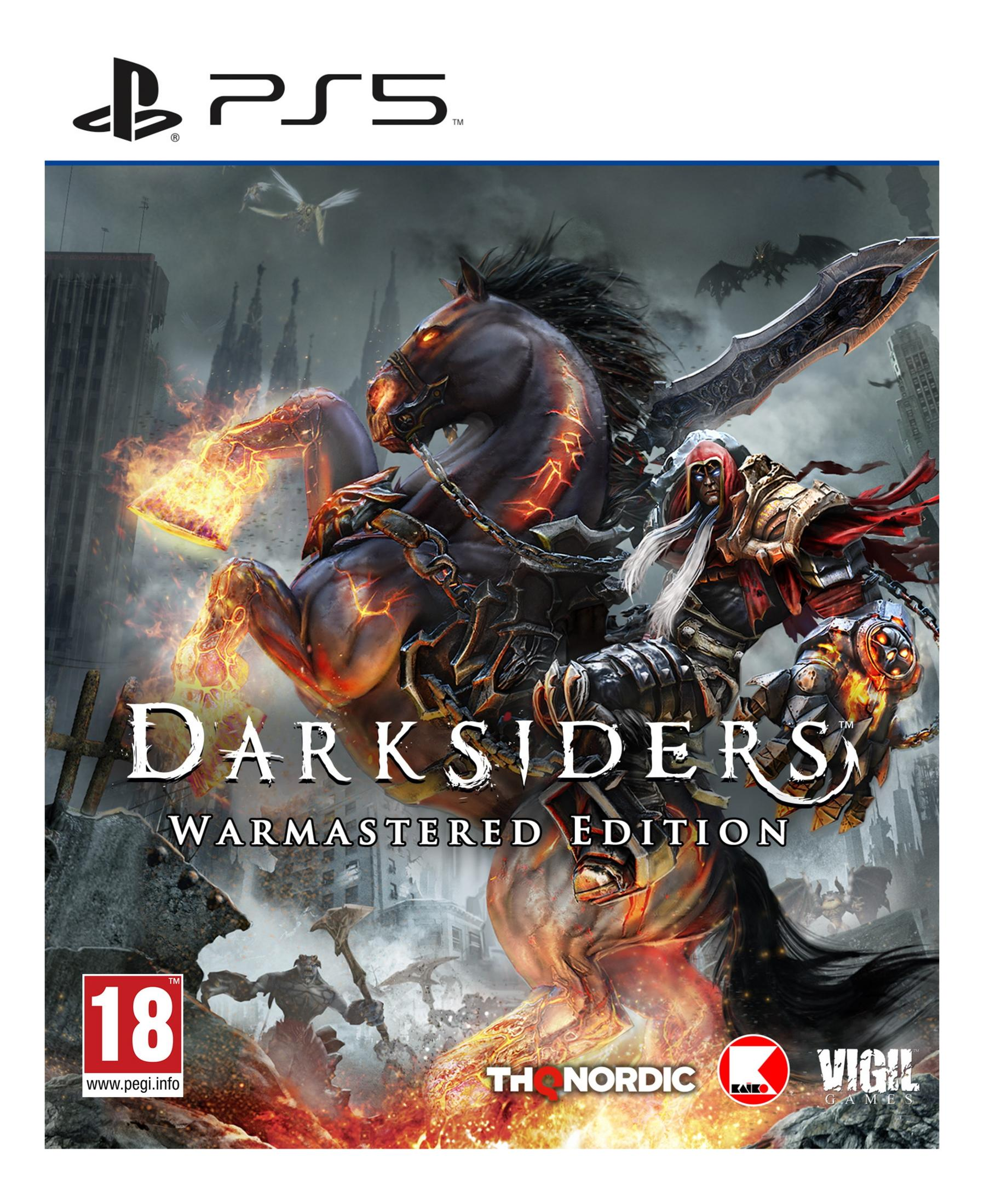 Un guerriero a cavallo, copertina del gioco "Darksiders", PS5.