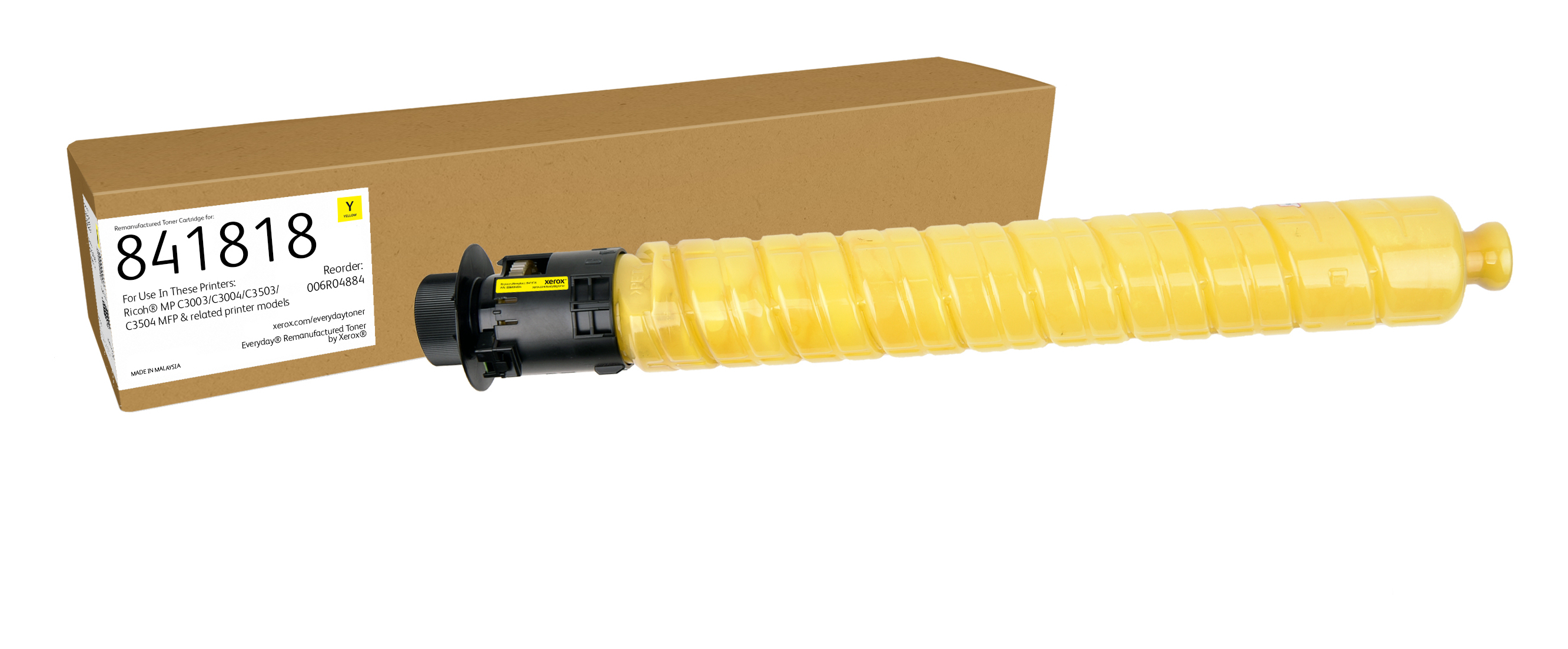 Cartuccia toner rigenerata gialla 841818 di Xerox, con scatola.