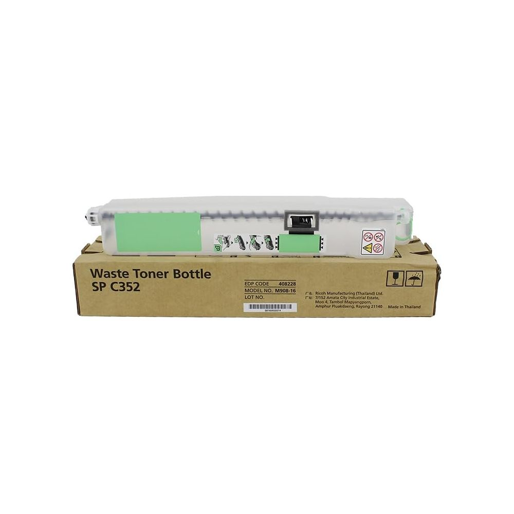 Bottiglia toner di scarto SP C352, Modello M908-16, Fabbricato in Thailandia.