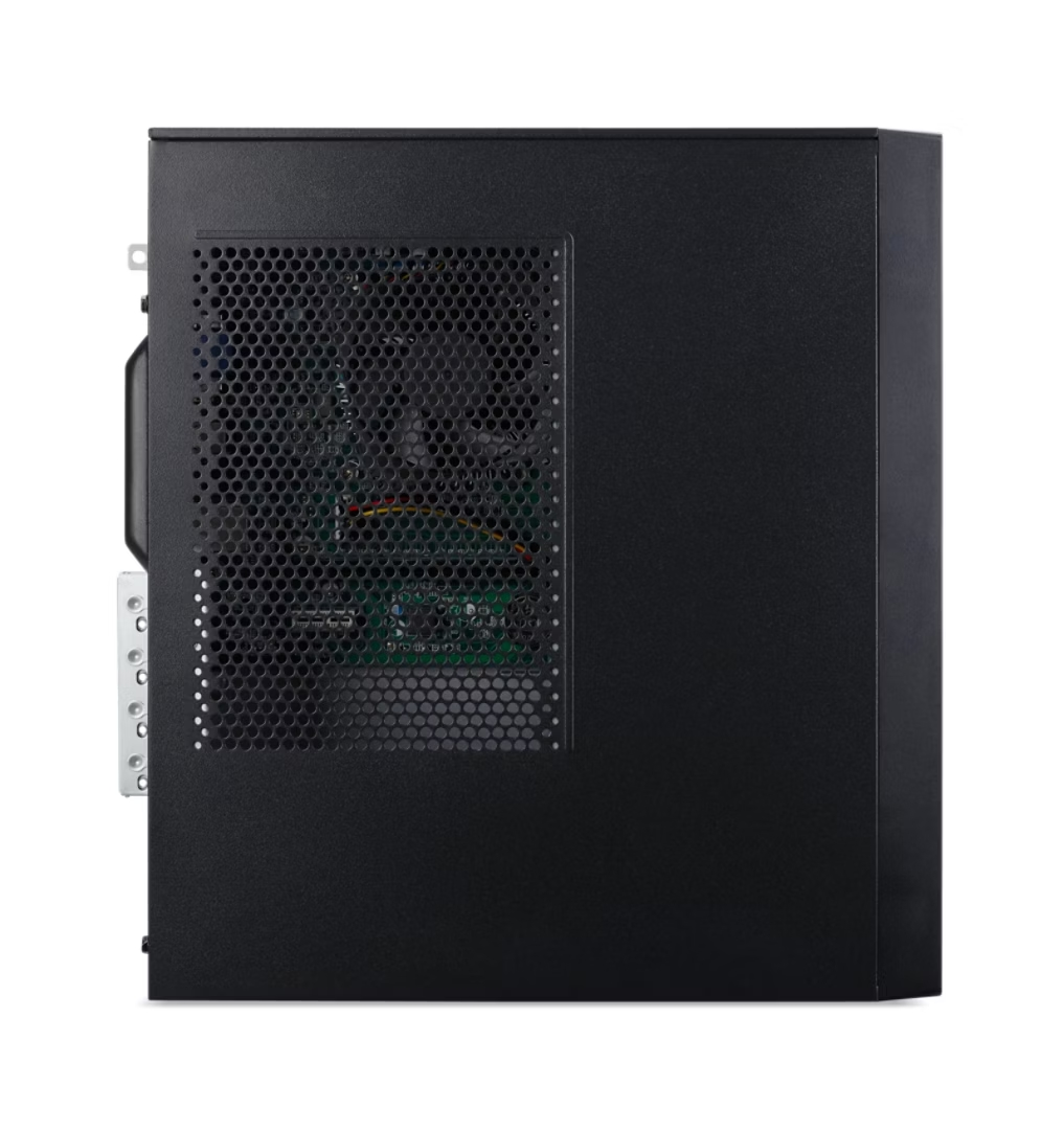 Case del computer nero con pannello laterale perforato che rivela componenti interni.