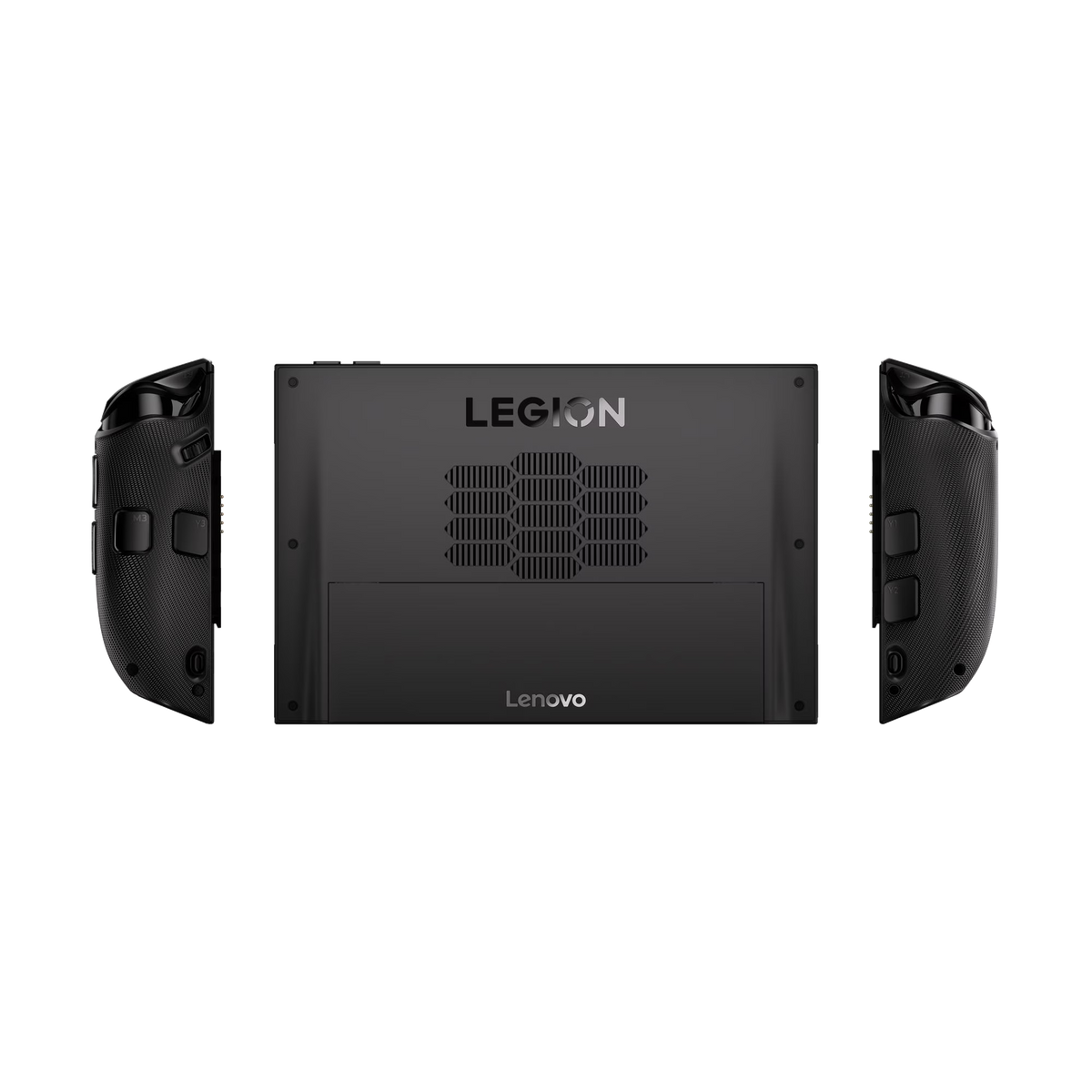 Dispositivo da gioco portatile nero con controller staccabili e griglie di ventilazione.