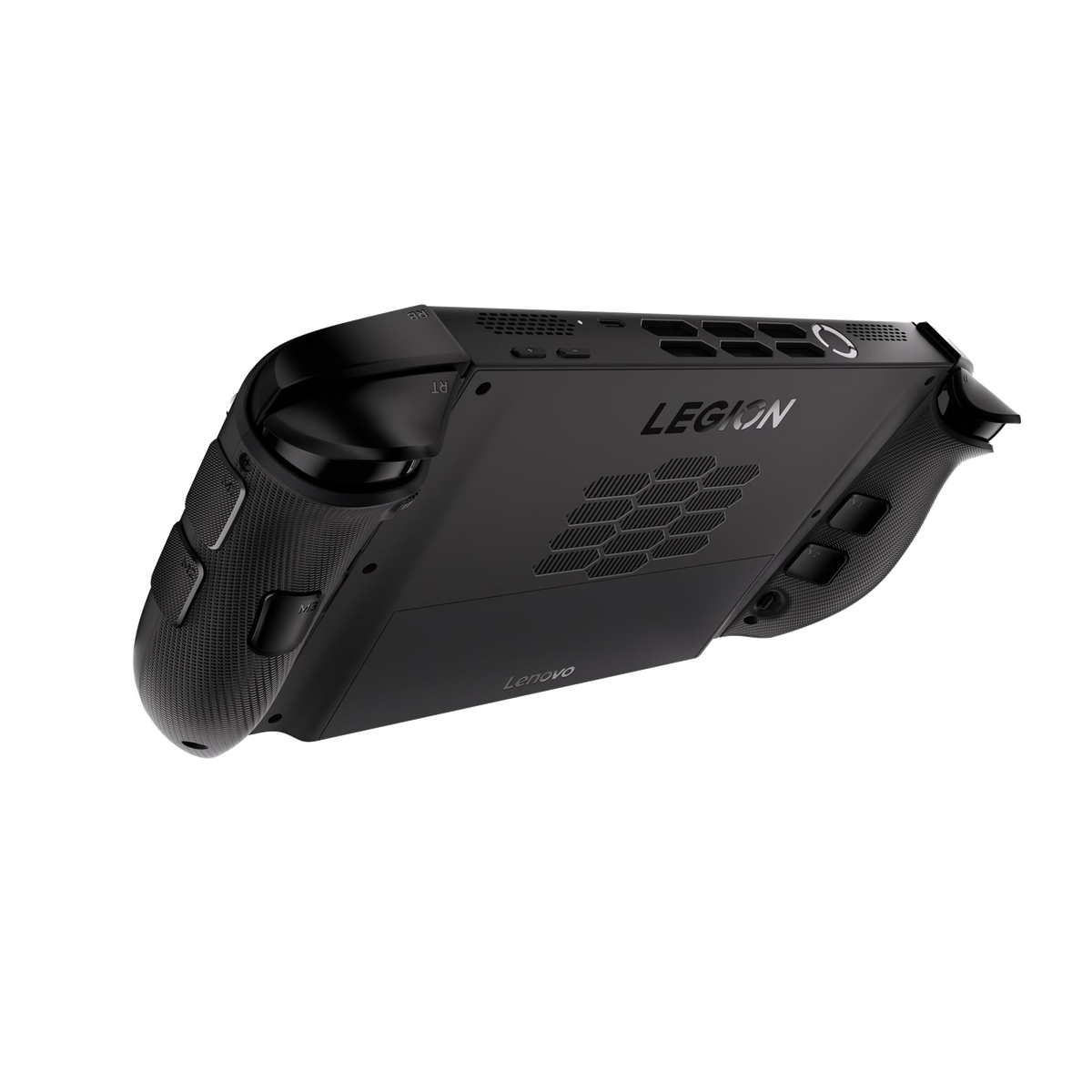 Dispositivo portatile nero con griglia di ventilazione e logo 