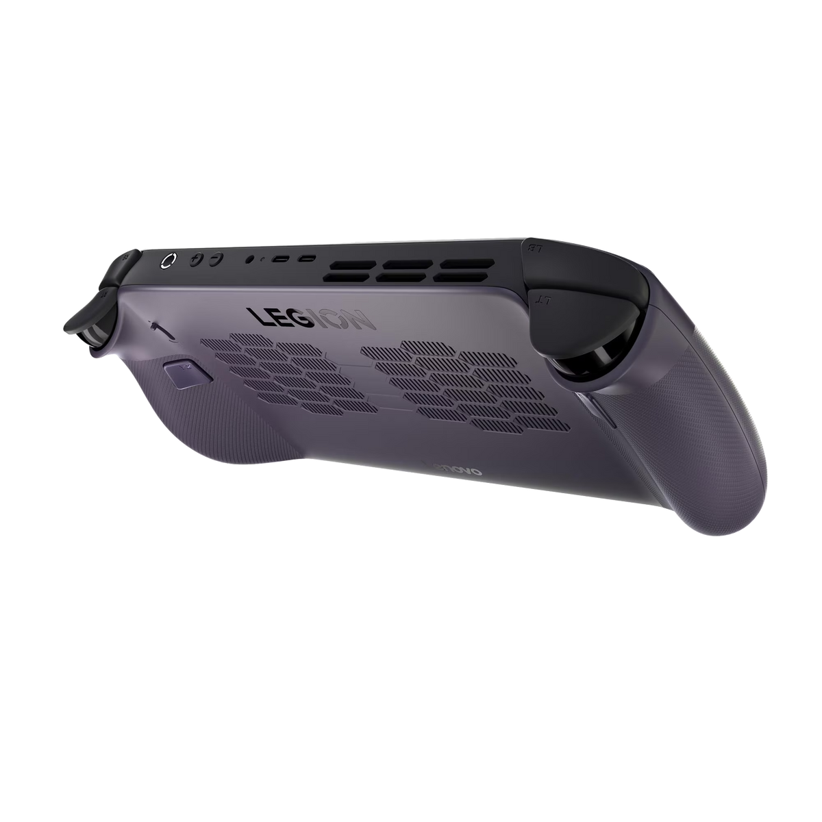 Dispositivo púrpura portátil para juegos con ventilaciones, logo 