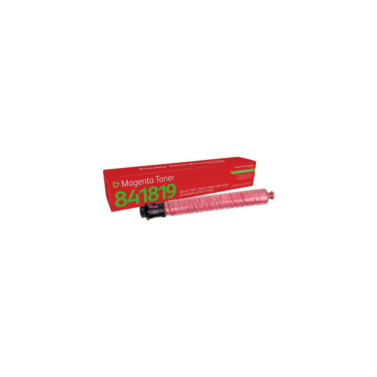 Cartuccia toner magenta 841819 accanto a una scatola Ricoh rossa.