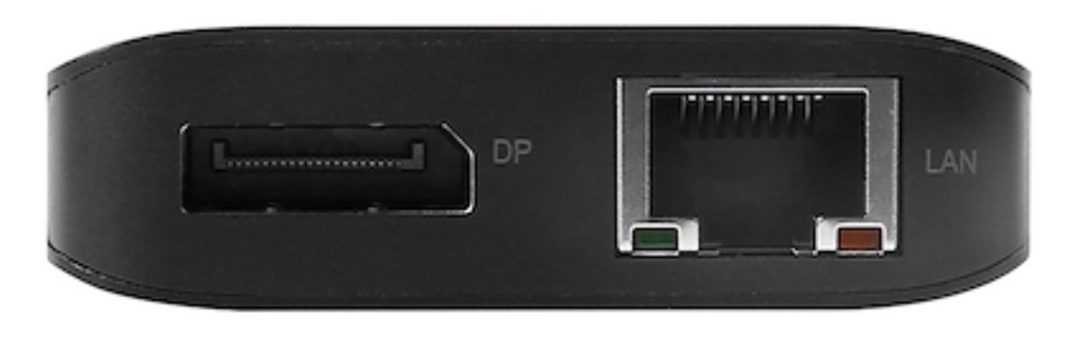 Dispositivo nero con porte DP e LAN.