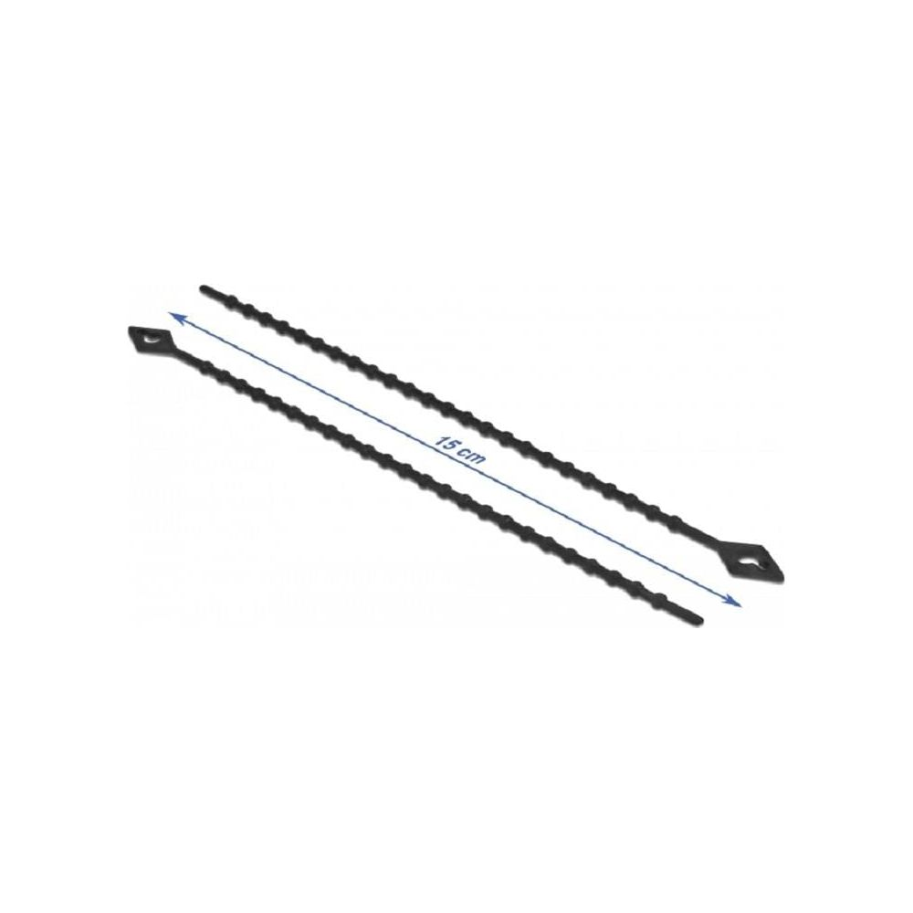 Zwei schwarze Kabelbinder mit Perlenstruktur, 15 cm lang.