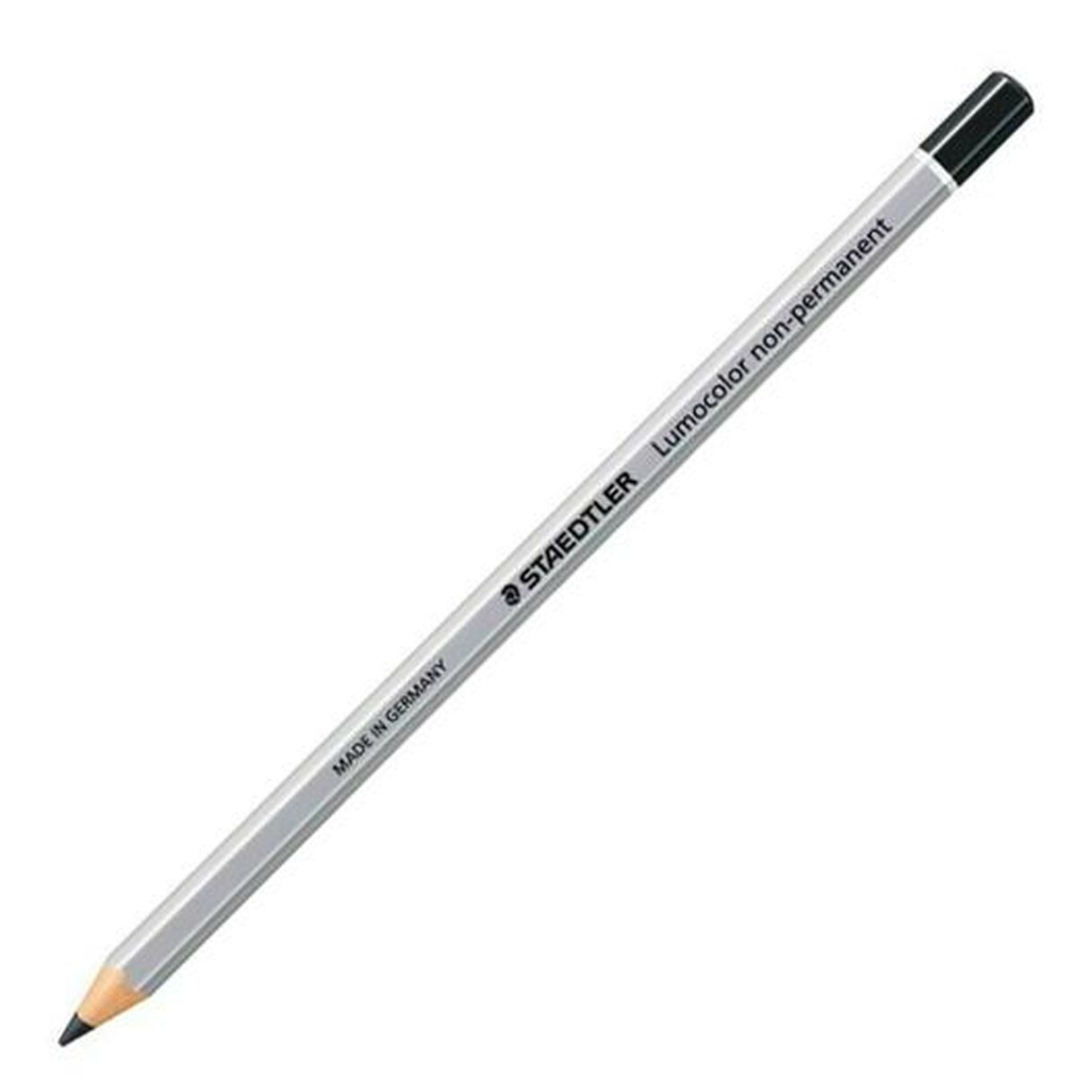 Ein spitzes graues Staedtler Lumocolor Non-Permanent Bleistift.