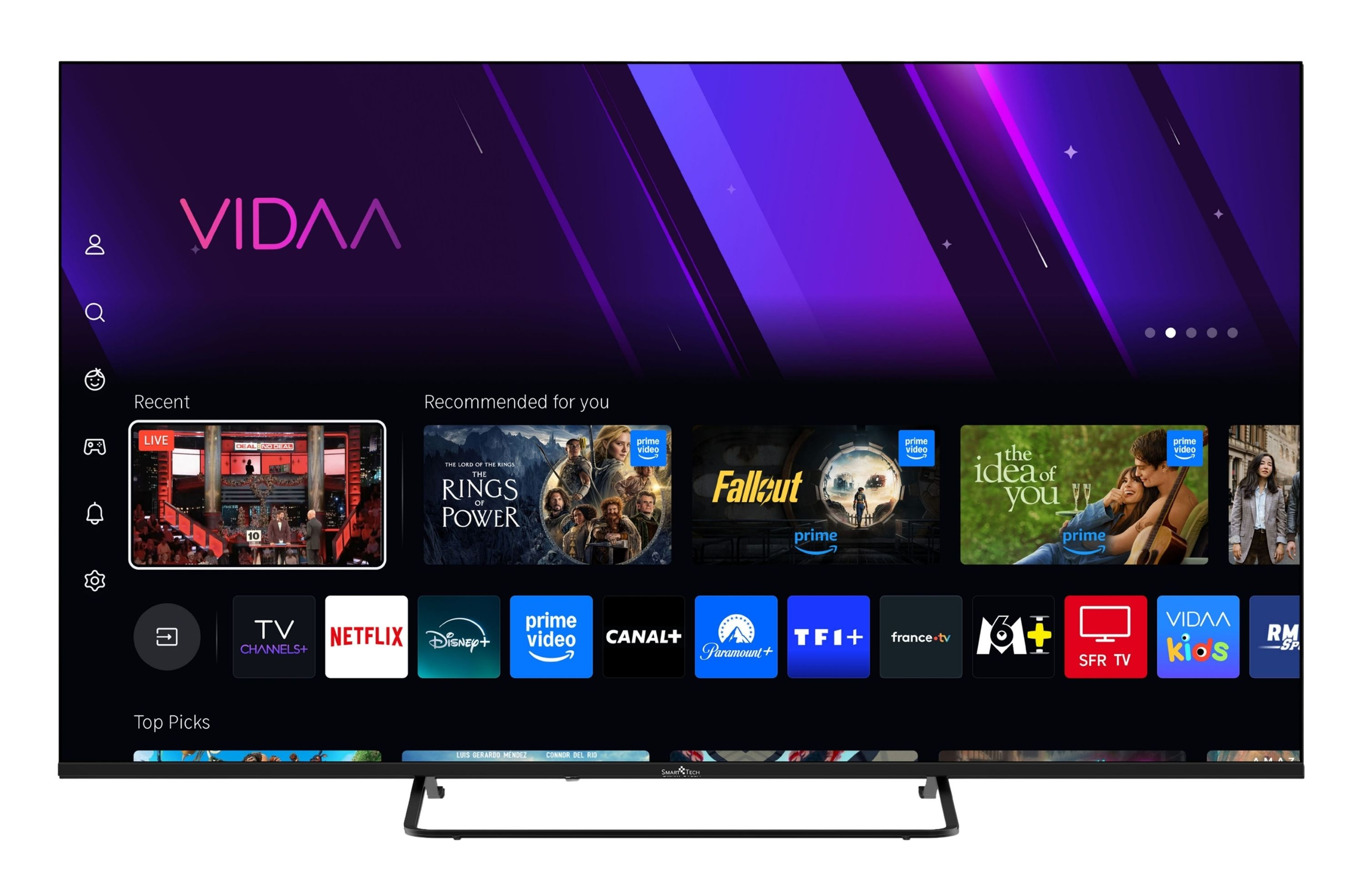 VIDAA-Startbildschirm mit Apps wie Netflix, Disney+ und Prime Video.
