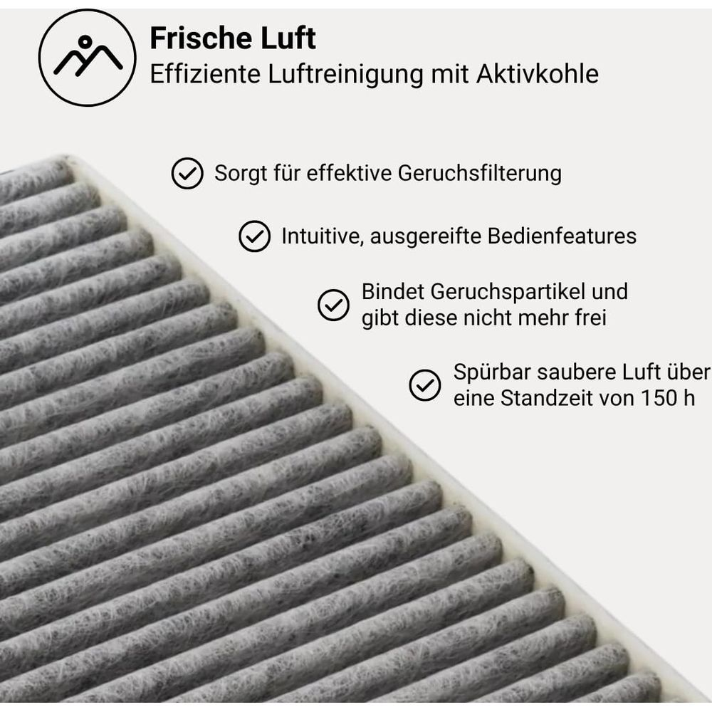 Grijs actief koolfilter voor efficiënte luchtreiniging. Biedt geurfiltratie.