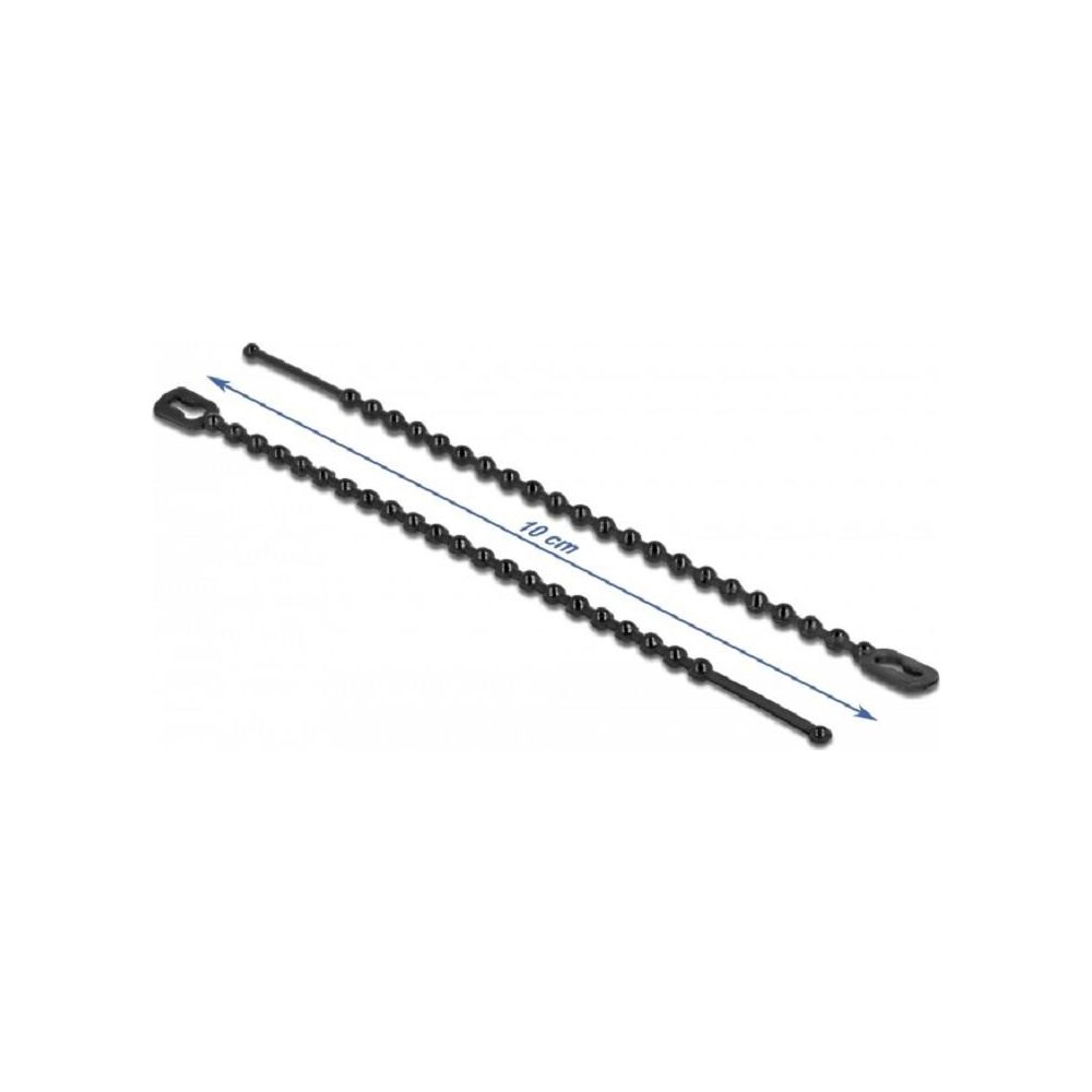 Zwei schwarze Kabelbinder mit Perlenstruktur, 10 cm lang, auf weißem Hintergrund.