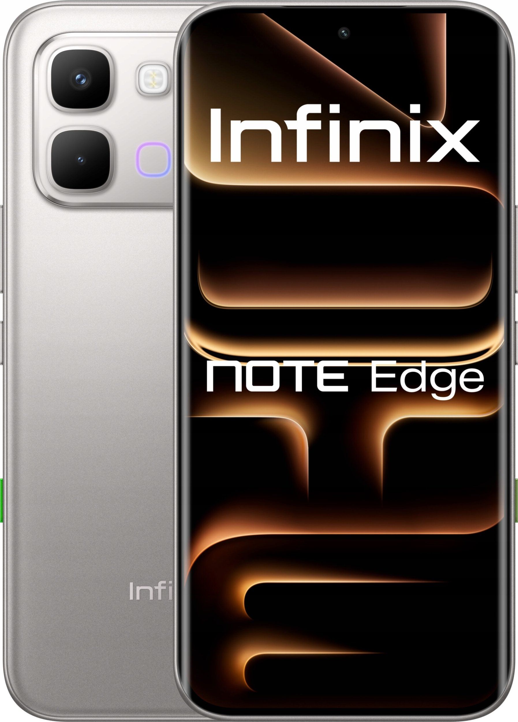 Uno smartphone argentato con tre fotocamere posteriori e un anello luminoso.