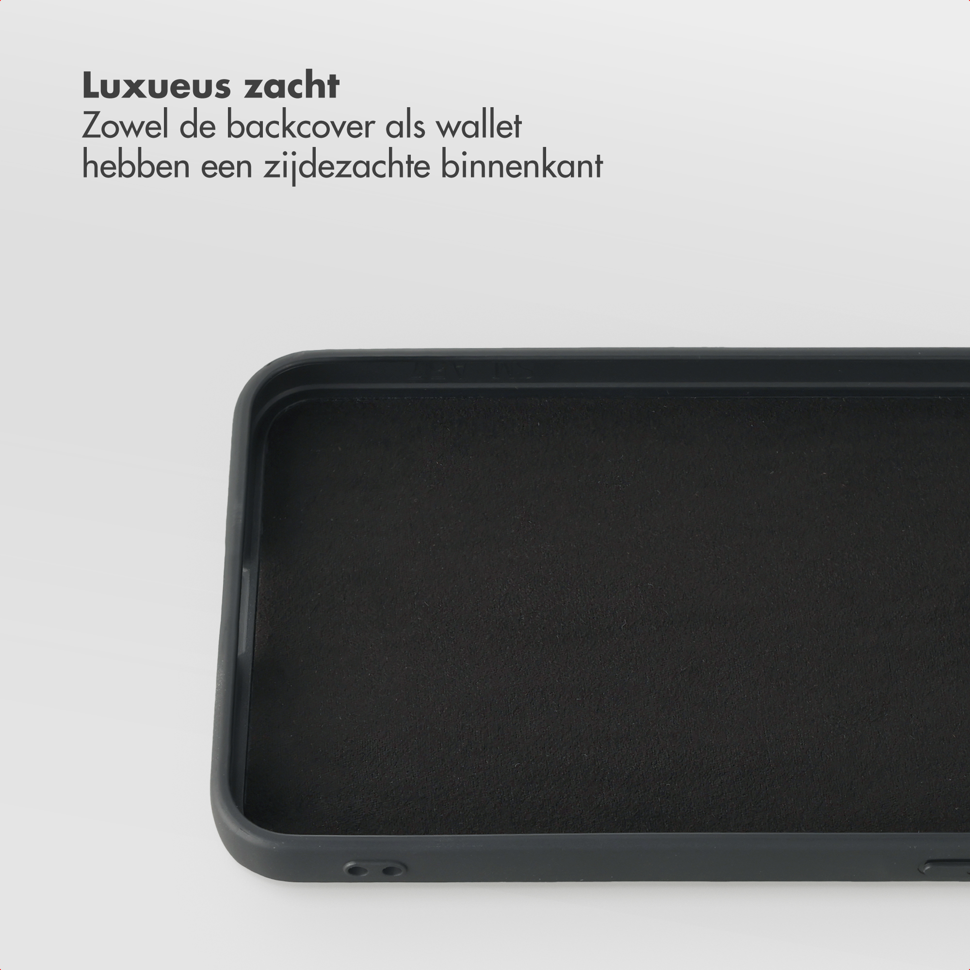 Étui de téléphone gris foncé avec doublure intérieure douce.