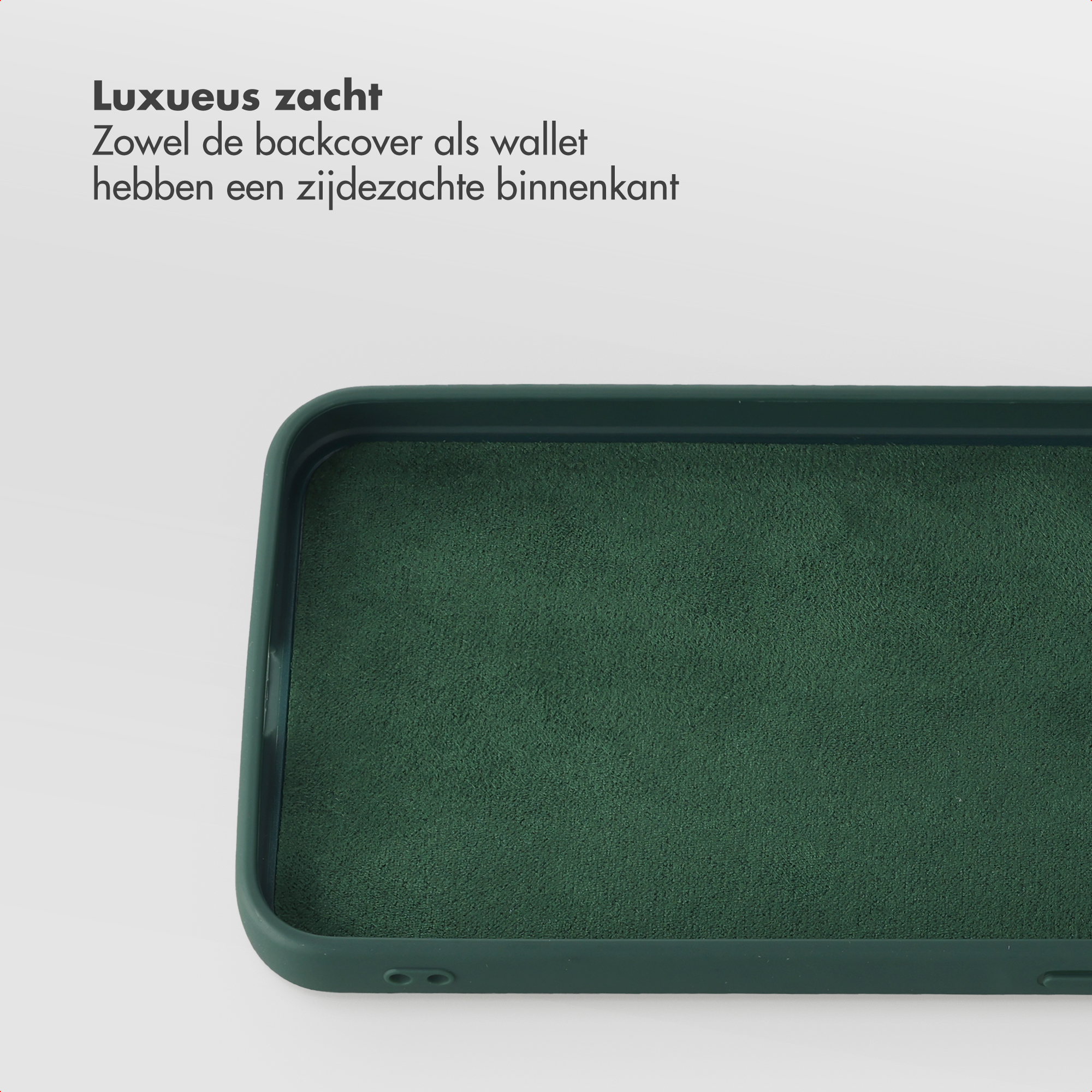 Coque de téléphone vert foncé avec doublure intérieure douce et découpes.