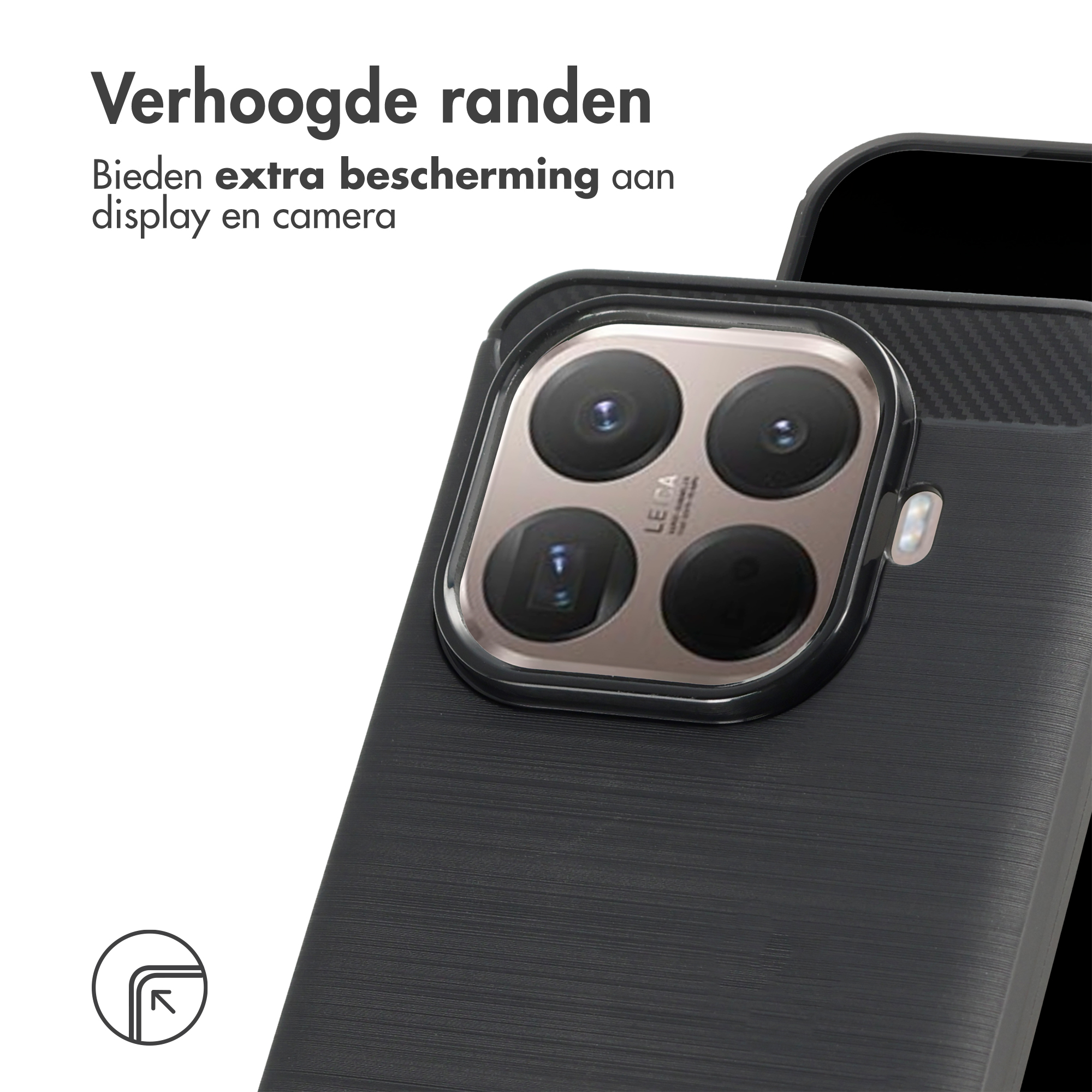 Een zwarte telefoon met vier camera's en het LEICA-logo.