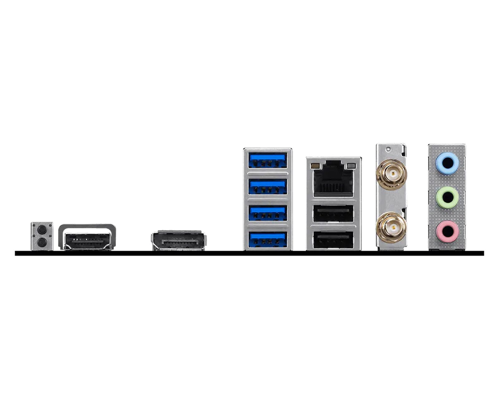 Back panel with USB, Ethernet, coaxial, and audio ports.