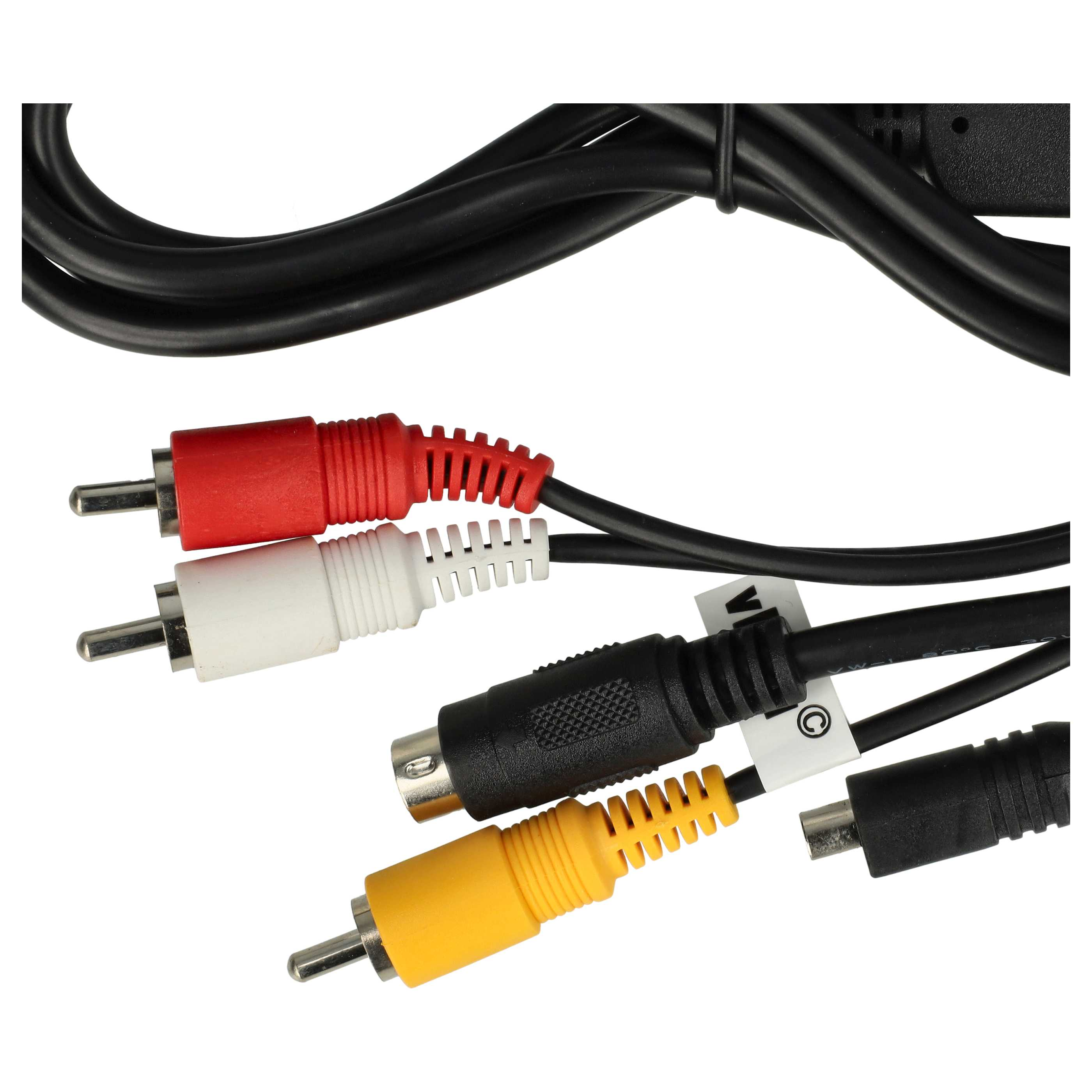 Ein schwarzes Kabel mit roten, weißen, gelben und schwarzen RCA-Steckern.
