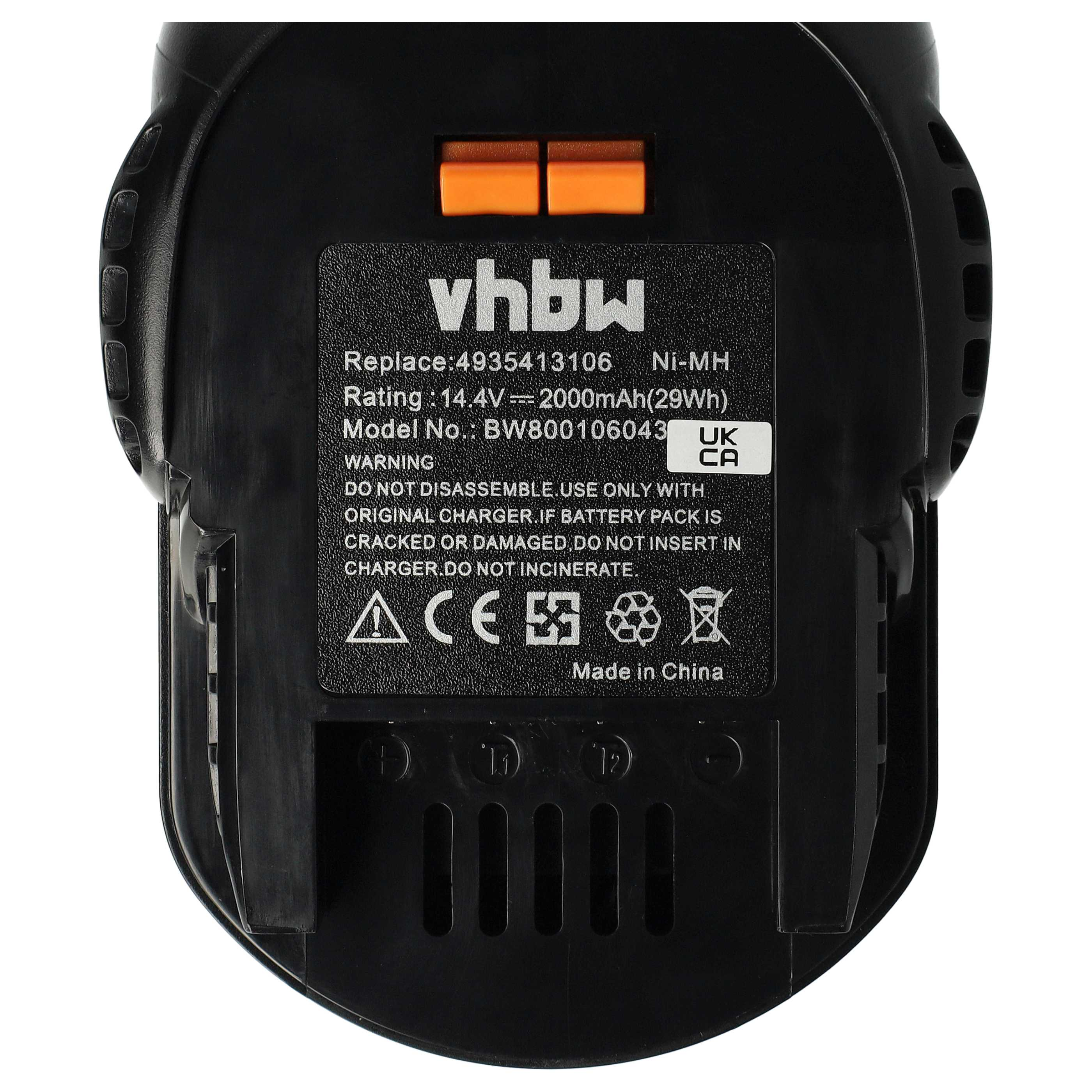 Schwarzer Akku mit Aufschriften: vhbw, 14.4V, 2000mAh, Made in China.