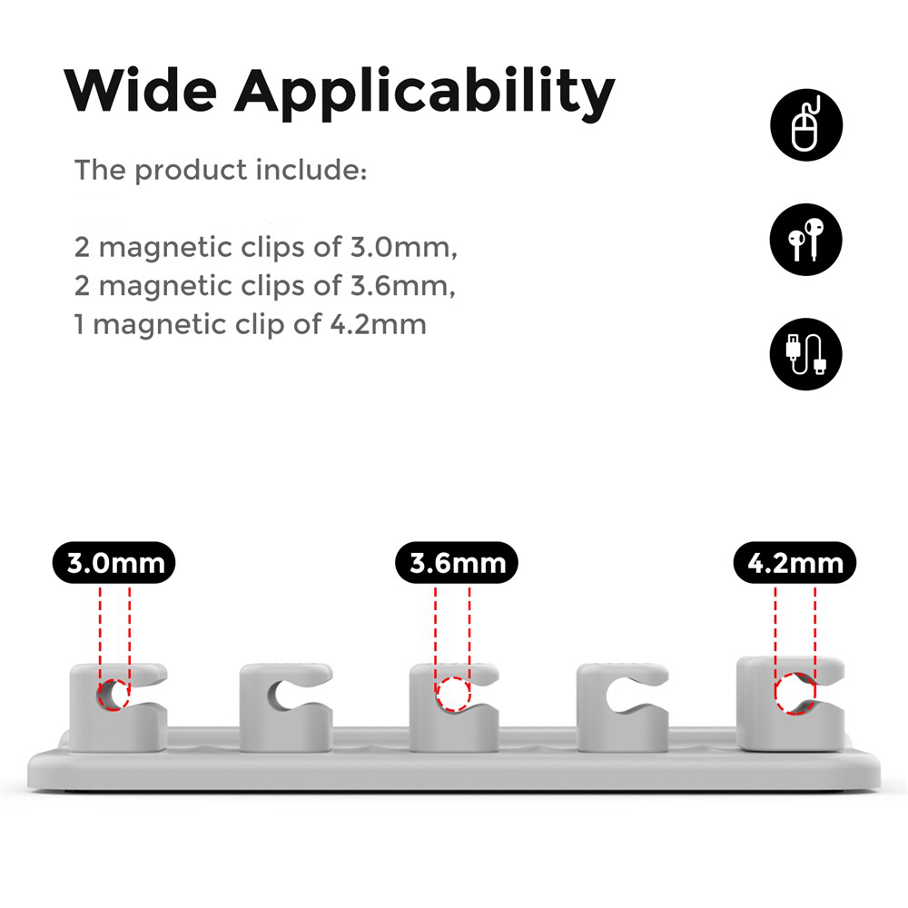 Produktinfo: 2x 3,0mm, 2x 3,6mm, 1x 4,2mm Clips. Maus, Kopfhörer, Kabel Icons.
