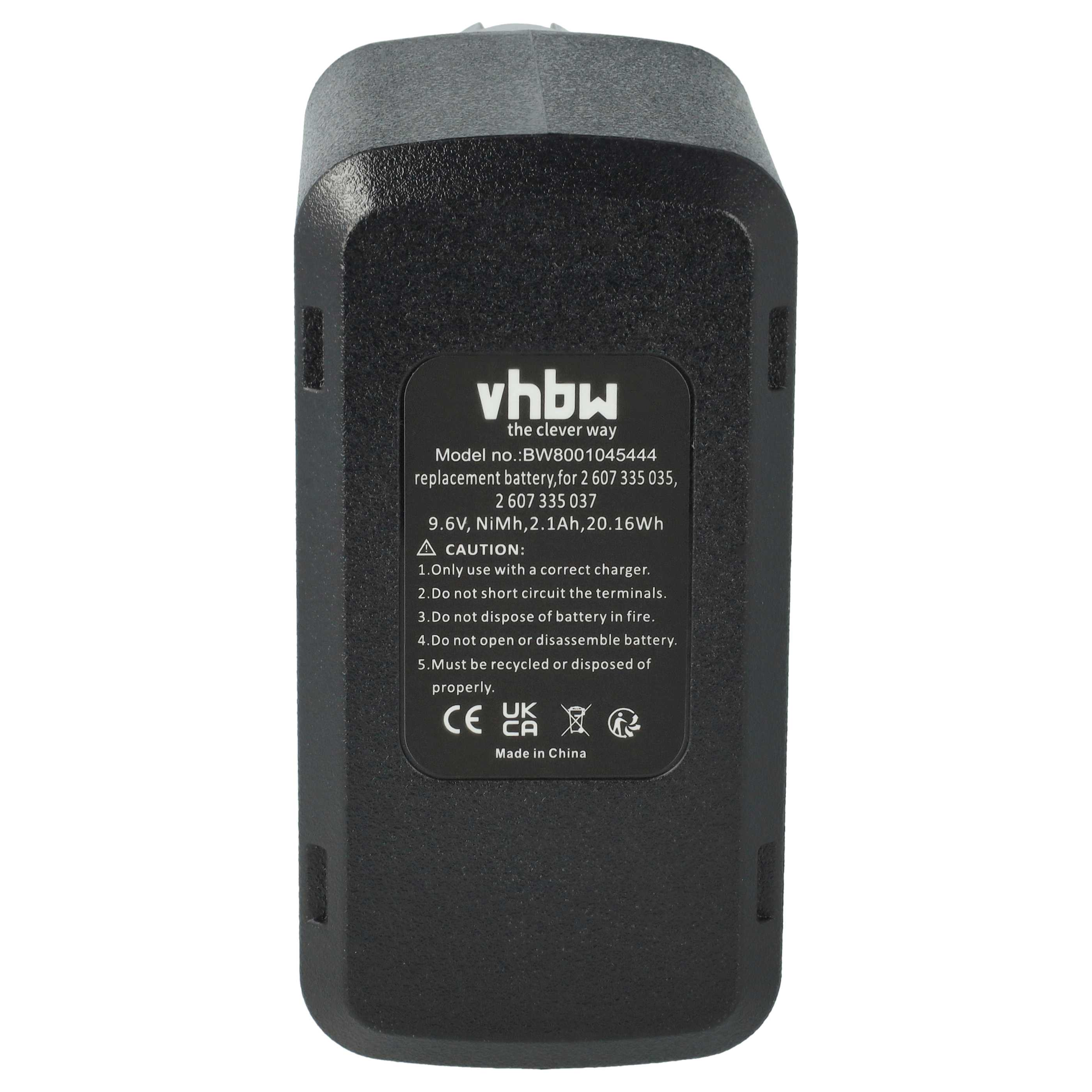 Schwarzer Akku mit Beschriftung: Modell BW8001045444, 9.6V, NiMH, 2.1Ah.