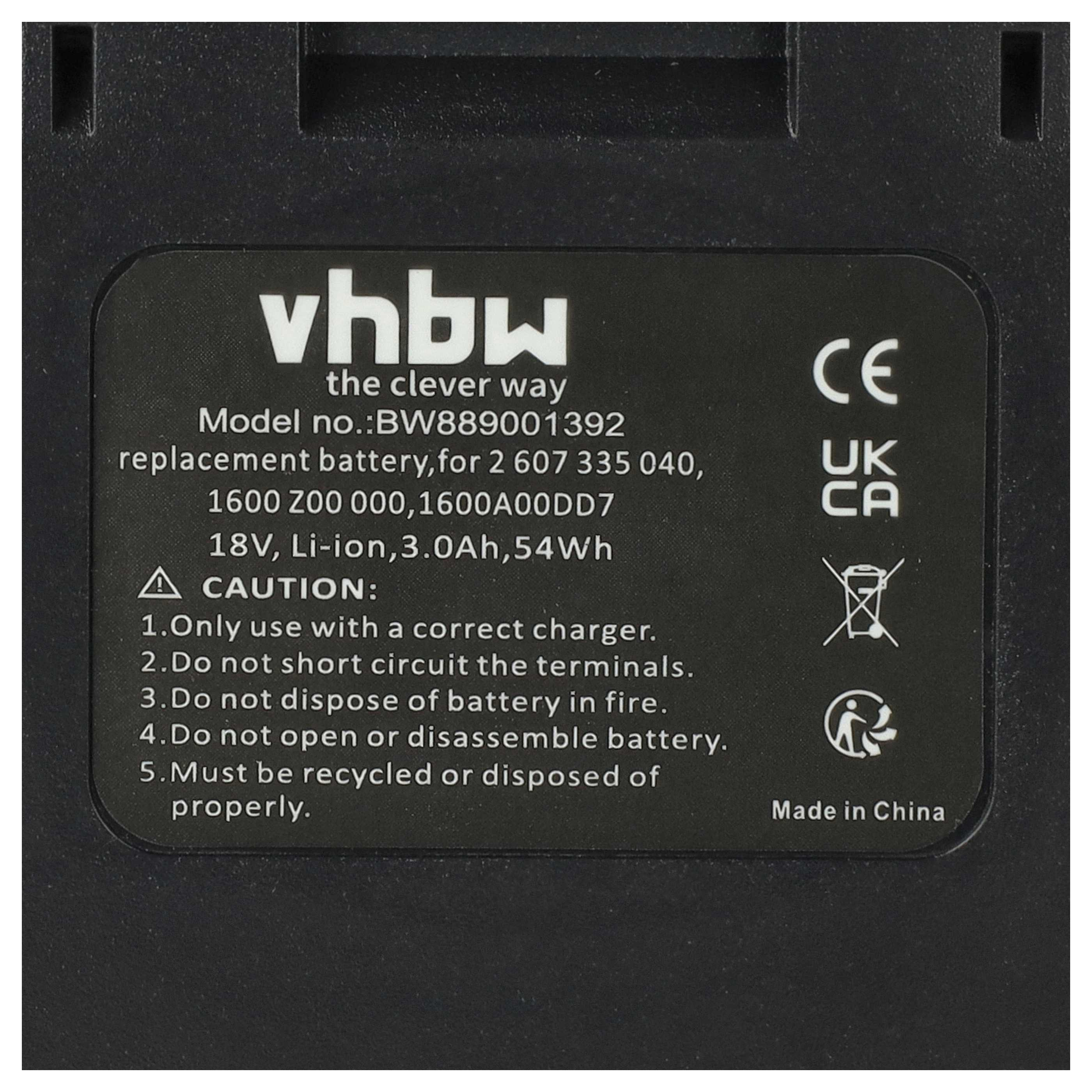 Schwarzer Akku mit Aufkleber, Modell BW889001392, 18V Li-Ion.