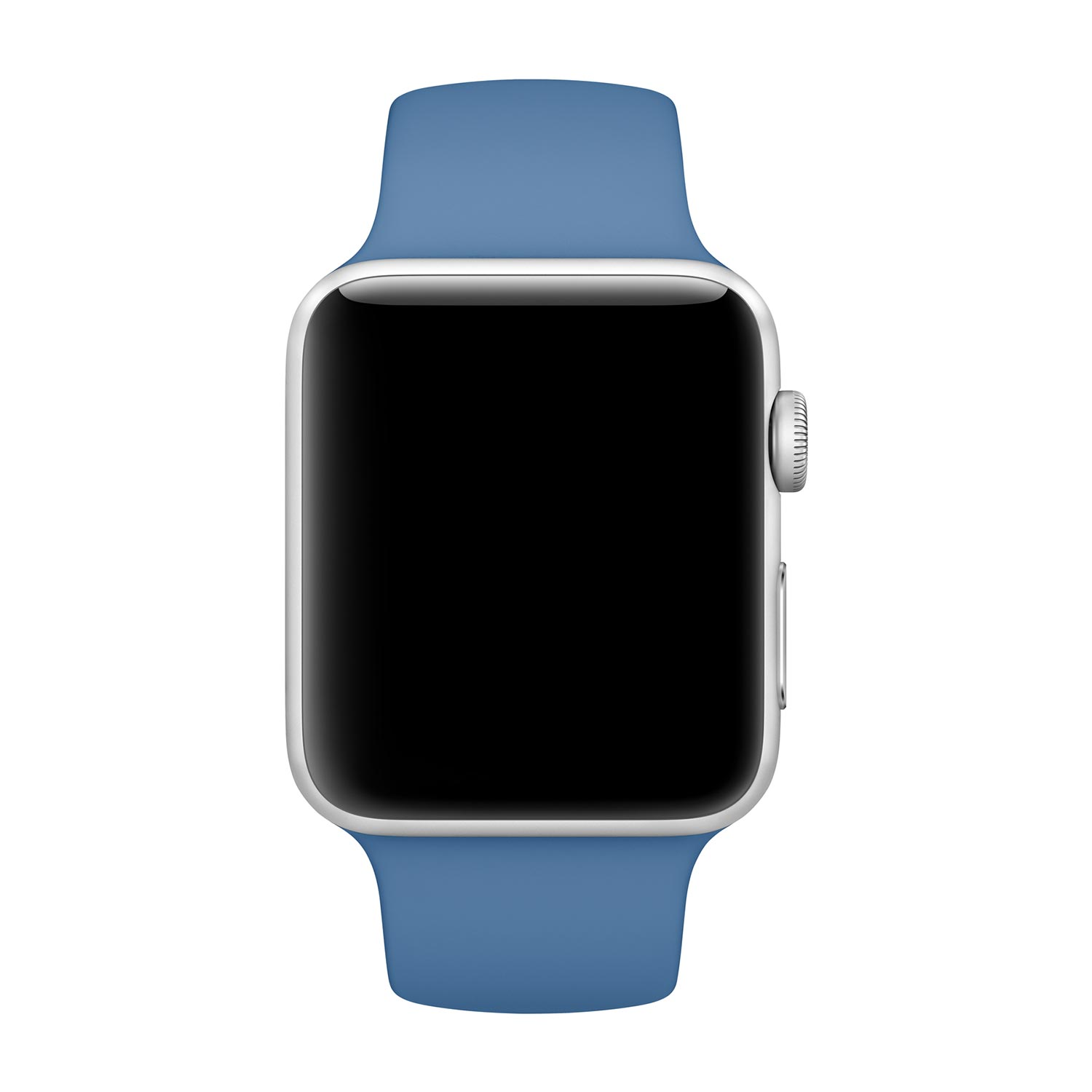 A blue smartwatch with a silver casing and a black screen.