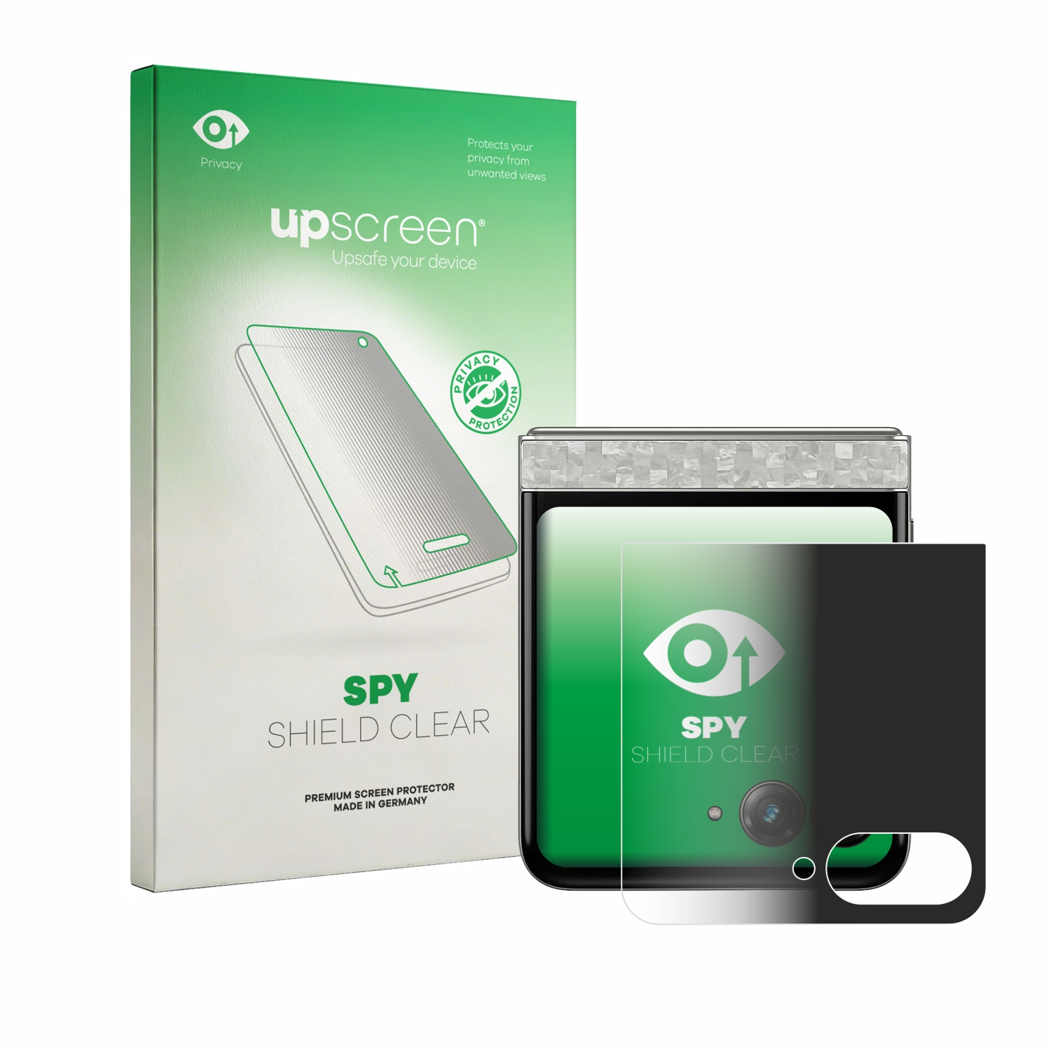 Verpackung und Sichtschutzfolie für ein Smartphone mit Kameras