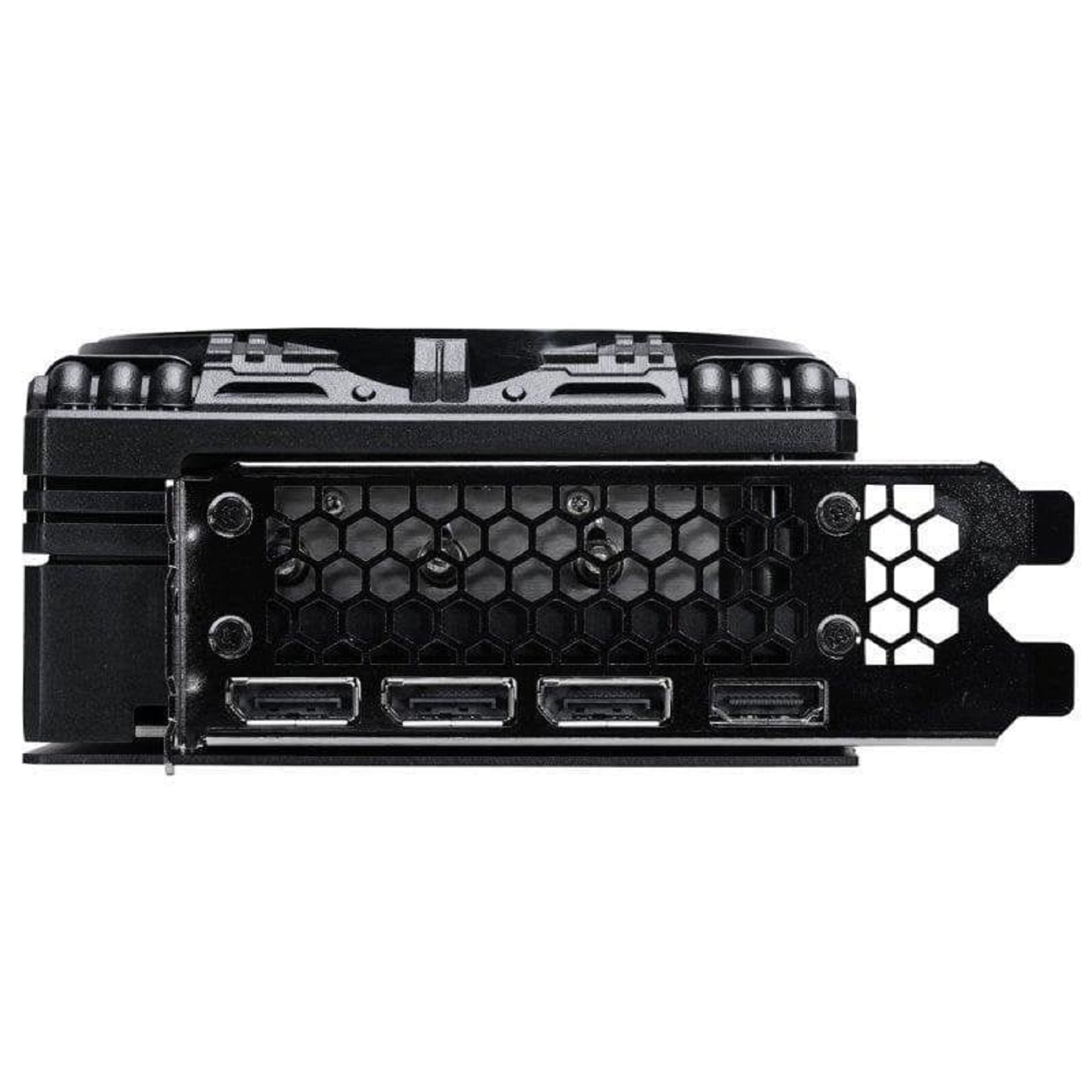 Tył karty graficznej z portami HDMI i DisplayPort.