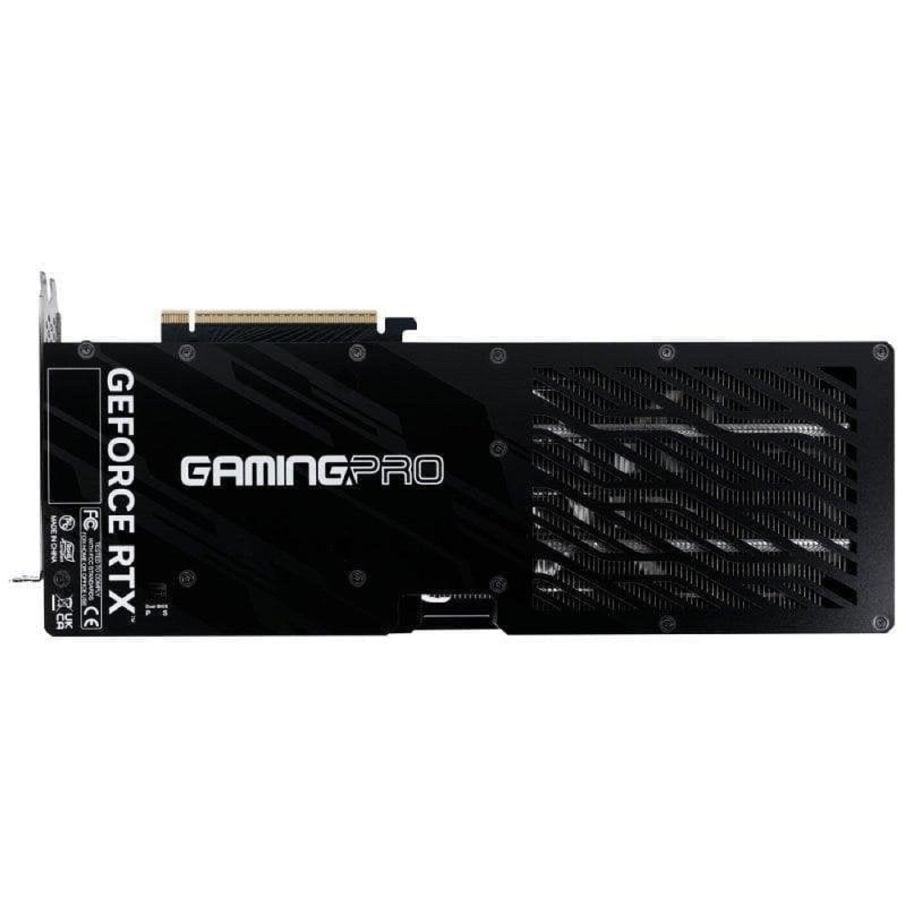 Czarna karta graficzna z napisem "GEFORCE RTX GAMINGPRO" i otworami wentylatora.