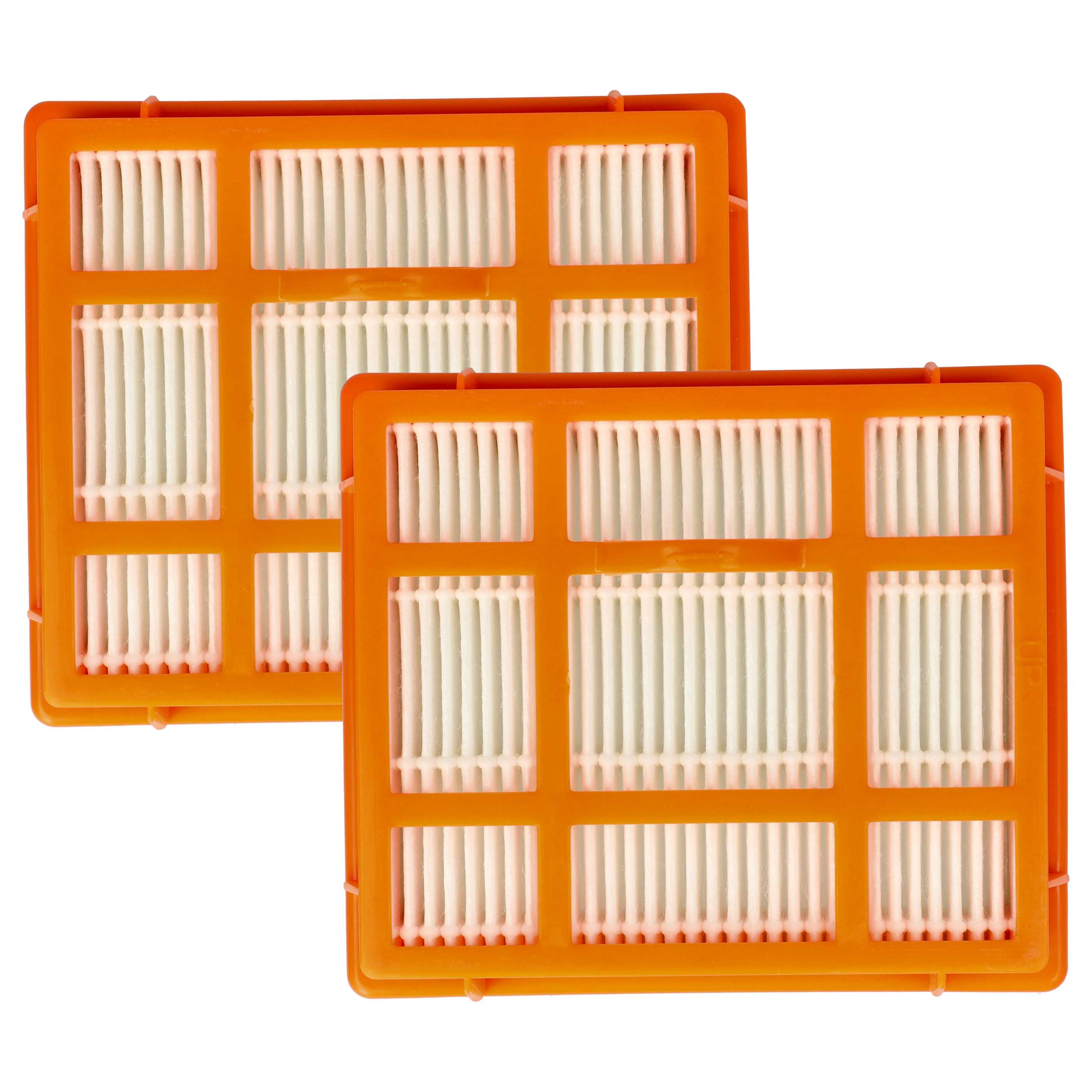 Zwei orangefarbene Filter mit weißen Lamellen, isoliert auf weißem Hintergrund.