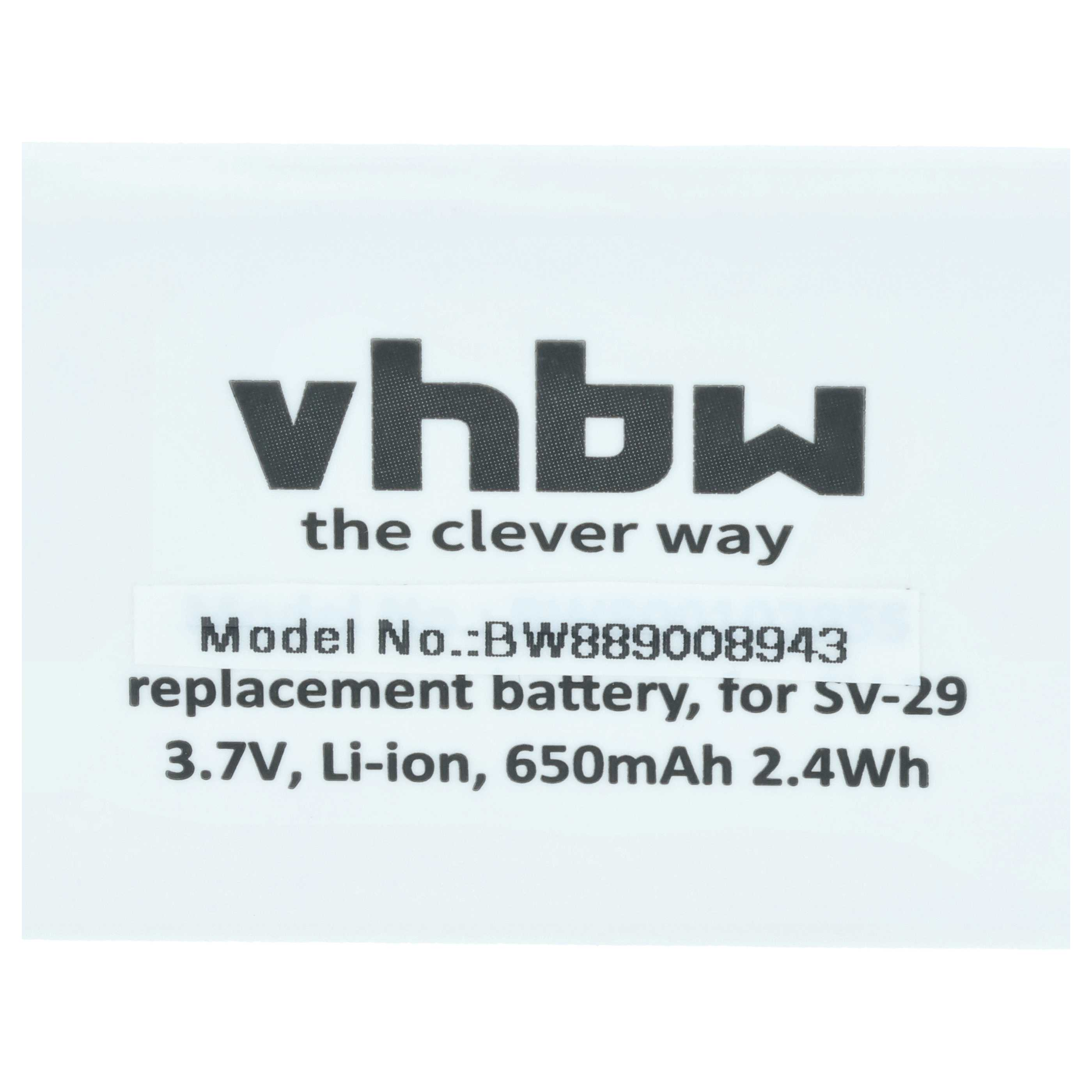 vhbw Ersatzakku für SV-29, 3,7V Li-Ion, 650mAh.