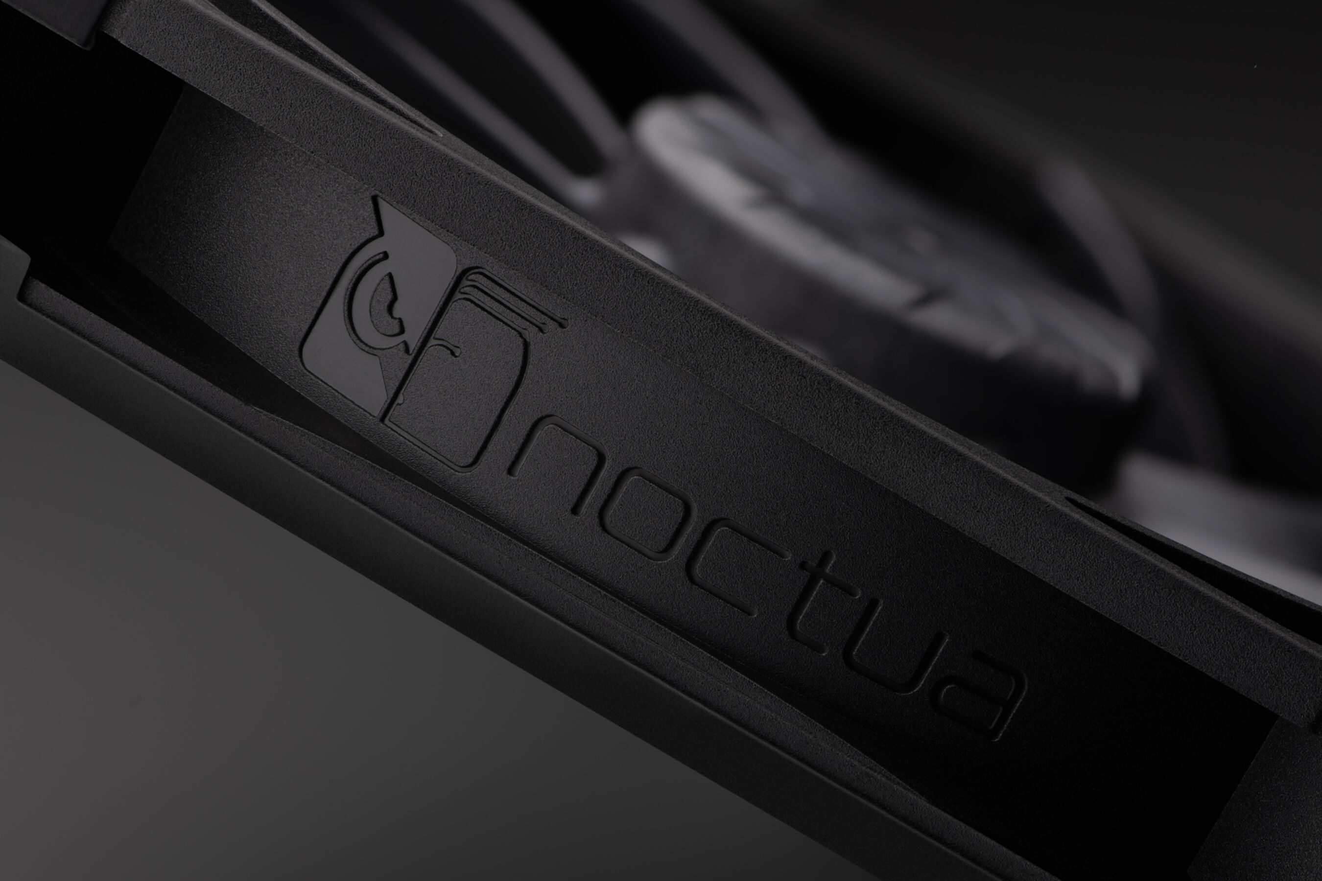 Telaio nero della ventola con logo Noctua in rilievo.