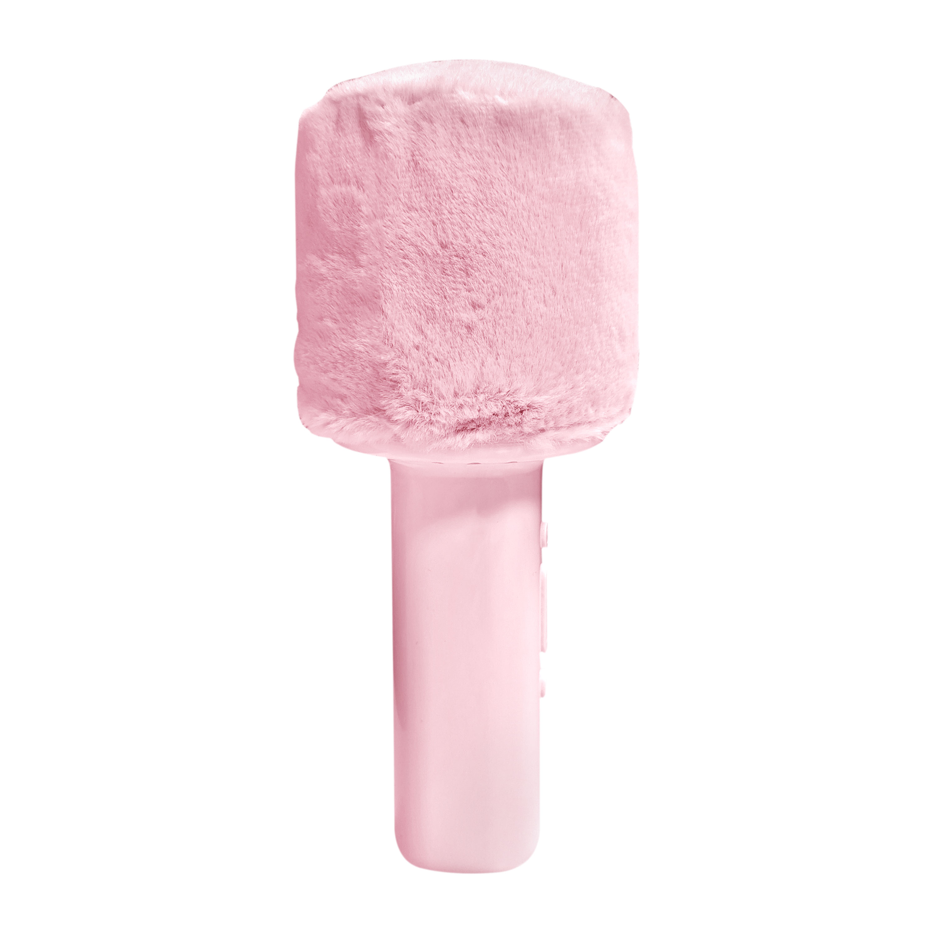Ein rosa Mikrofon mit flauschiger Hülle und Bedienelementen.